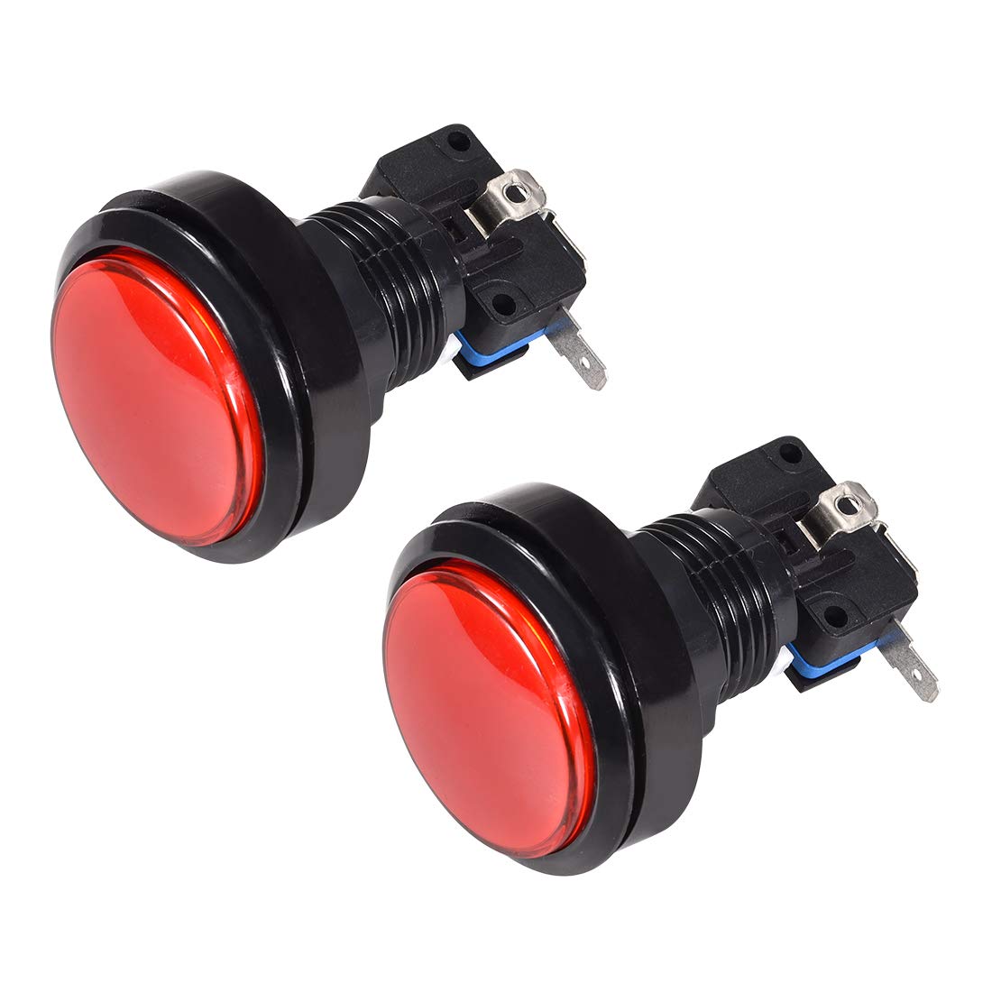 46mm Round 12V LED Illuminated Arcade Push Button Switch with Micro Switch - Red (2 Pack) for Video Games, DIY Cocktail Cabinets & MAME Controllers
