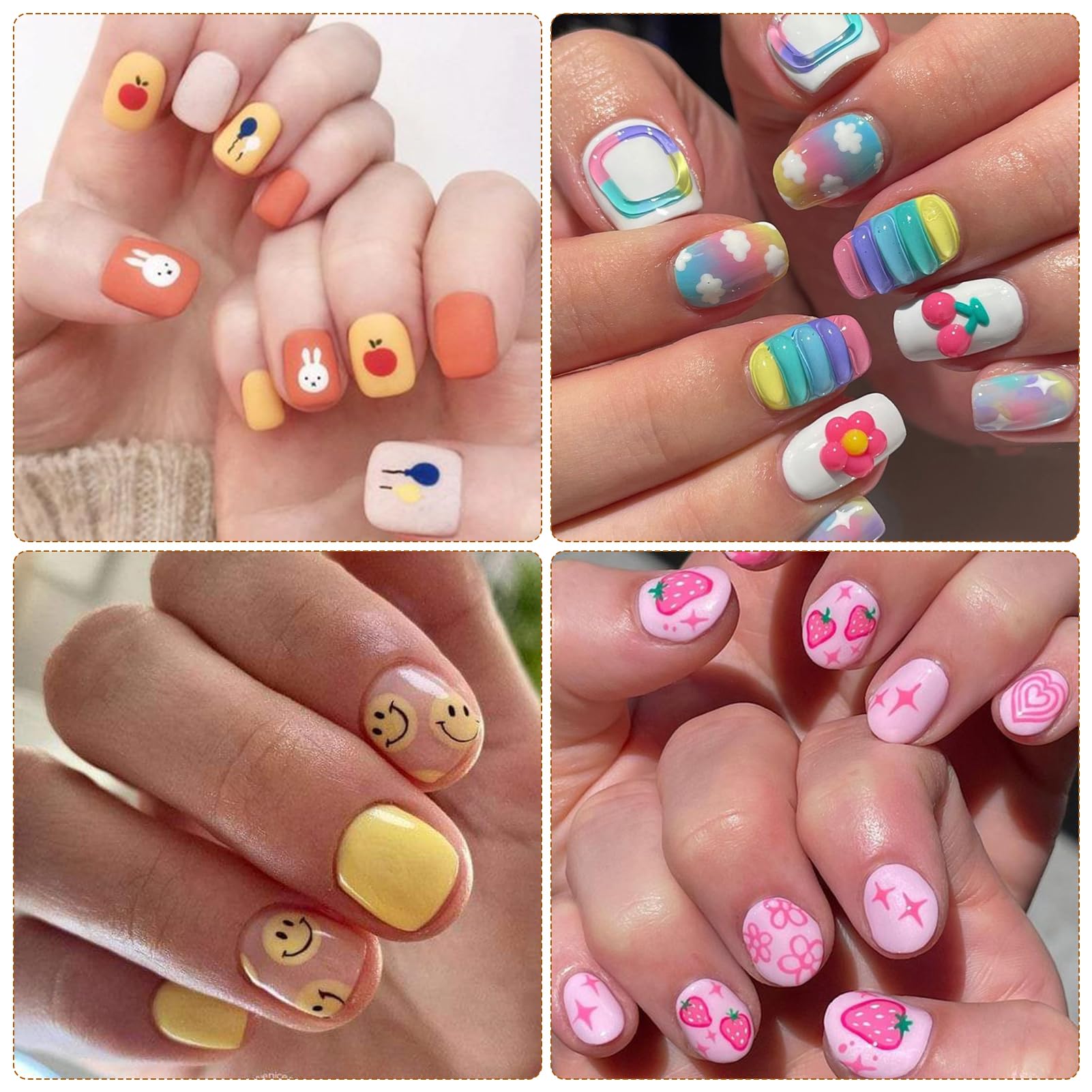 16 Sheets Kids Nail Stickers - Cute 3D Self-Adhesive Nail Art Decals with Flowers, Leaves, Animals & Fruits Designs for Girls & Toddlers | DIY Manicure for Parties, Playdates & Dress-Up Fun