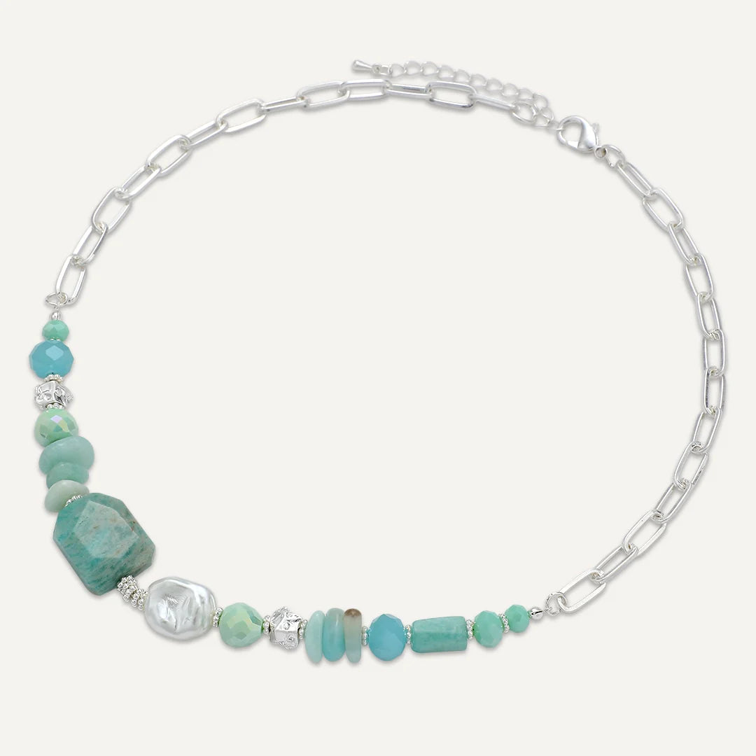 Aphina Beaded Necklace for Women - Aqua Blue Bohemian Jewelry - Perfect for Beach, Wedding & Summer Outfits