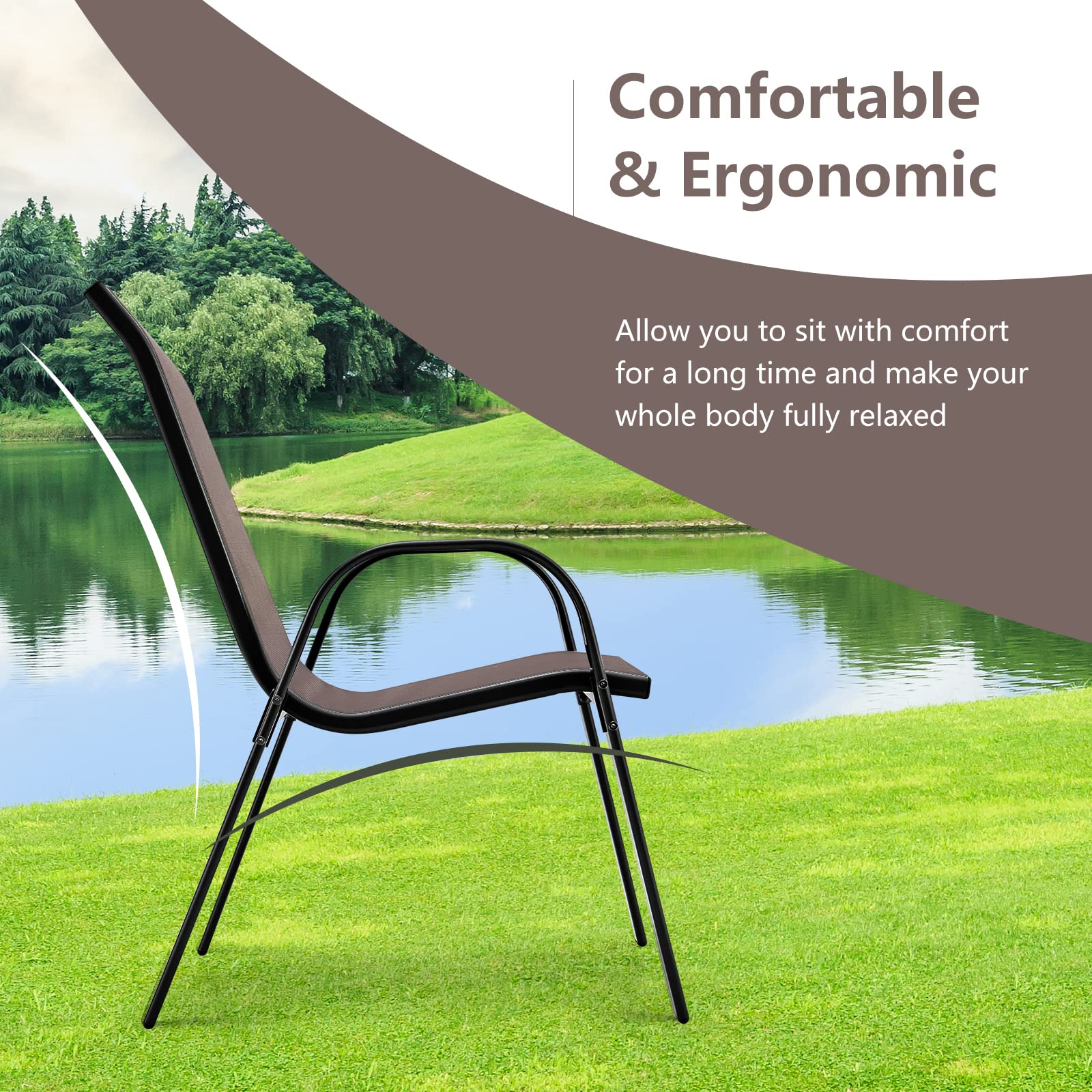 Tangkula 4-Piece Stackable Patio Dining Chairs Set - Heavy Duty All-Weather Outdoor Chairs with Armrests, 330 lbs Weight Capacity - Perfect for Poolside, Backyard, Garden, Deck, Front Porch & Outdoor Dining (Brown)