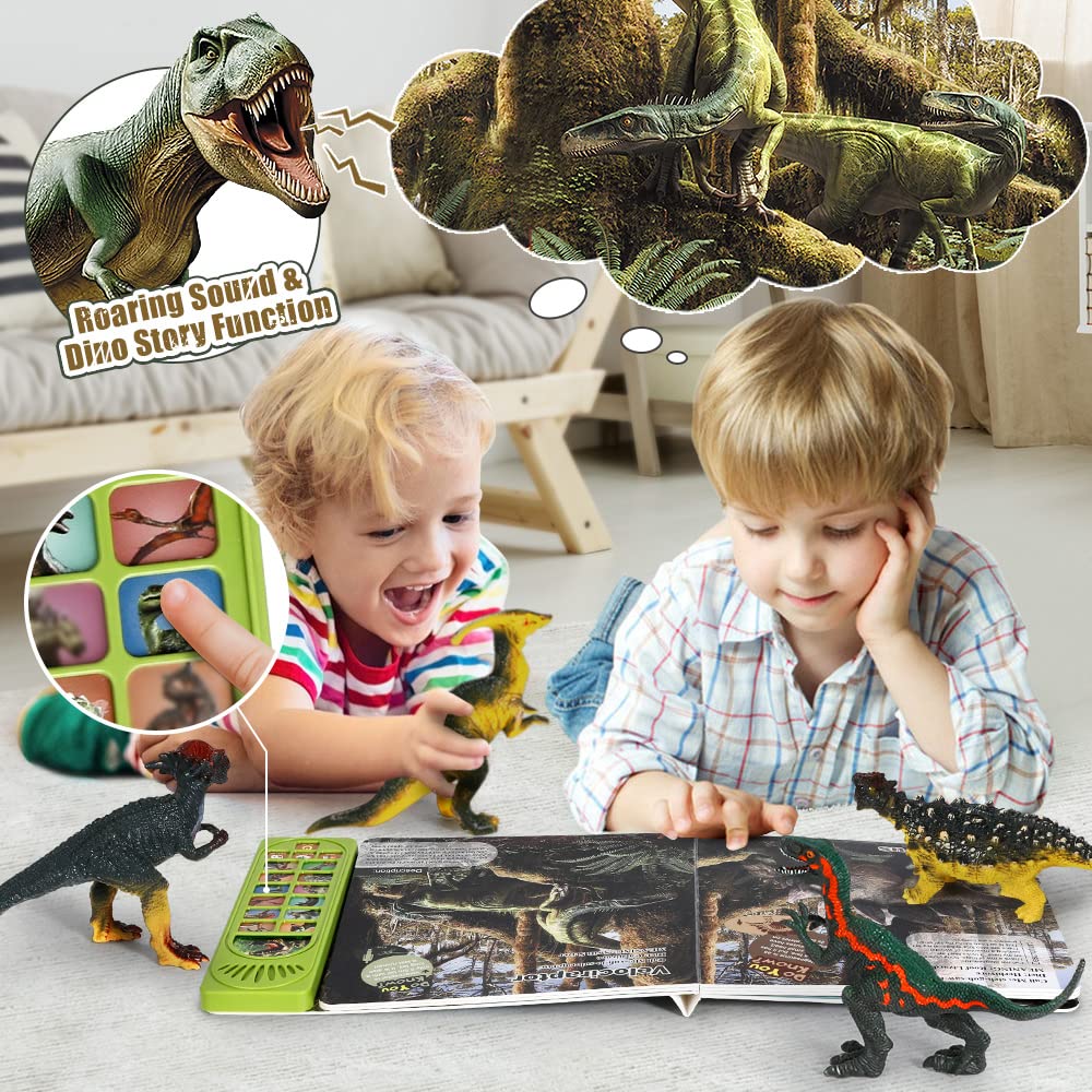 FRUSE 12Pcs Dinosaur Toys for Kids Ages 3-6 - Realistic Dinosaur Figures with Interactive Sound Book, Roaring Sounds, Educational Stories & Q&A - Best Dinosaur Gift for Boys & Girls - Perfect for Playtime, Learning & Birthday Gifts