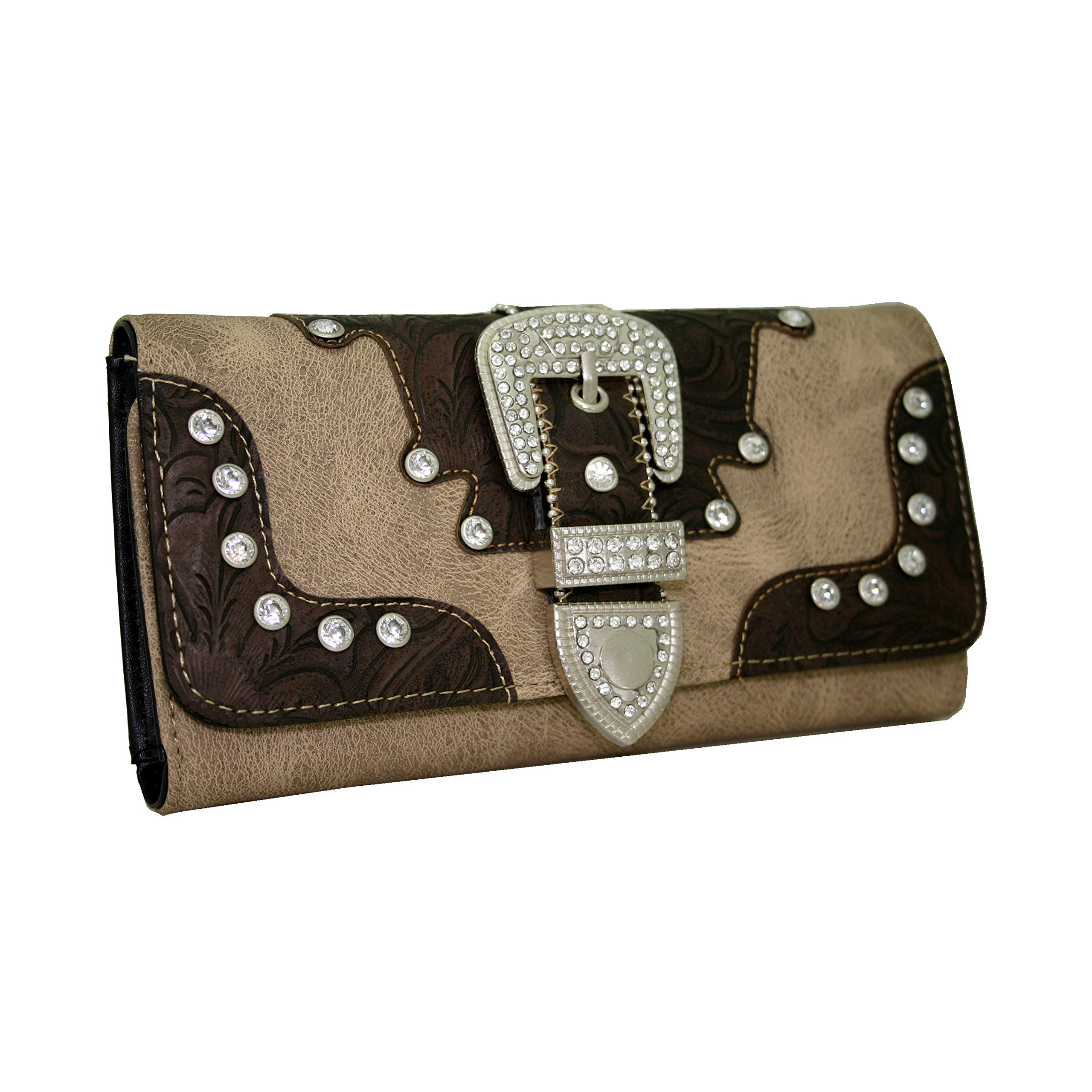 Western Rhinestone Buckle Accent Purse Handbag with Matching Wallet - Elegant Evening Clutch for Parties, Weddings & Special Occasions