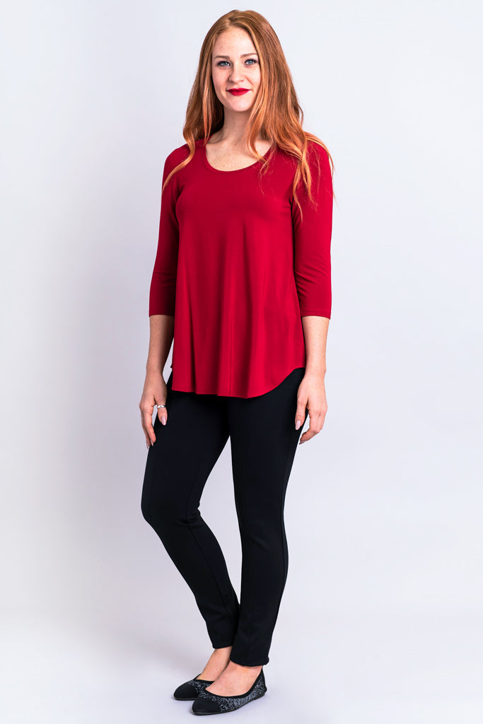 Jazz 3/4 Sleeve Women's Tops - Soft Bamboo Fabric Lipstick Red Blouse for Casual Wear & Office Outfits