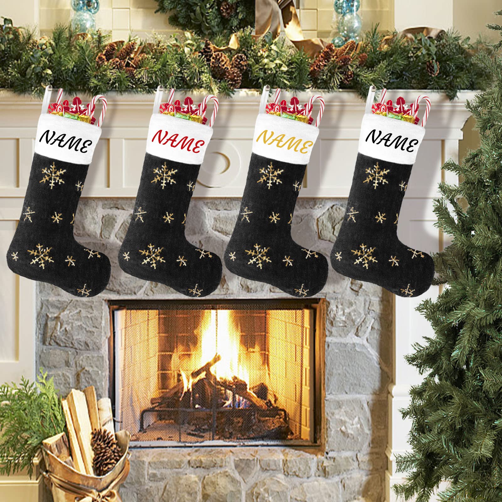 Personalized Black Christmas Faux Fur Stockings Set of 5 - 22