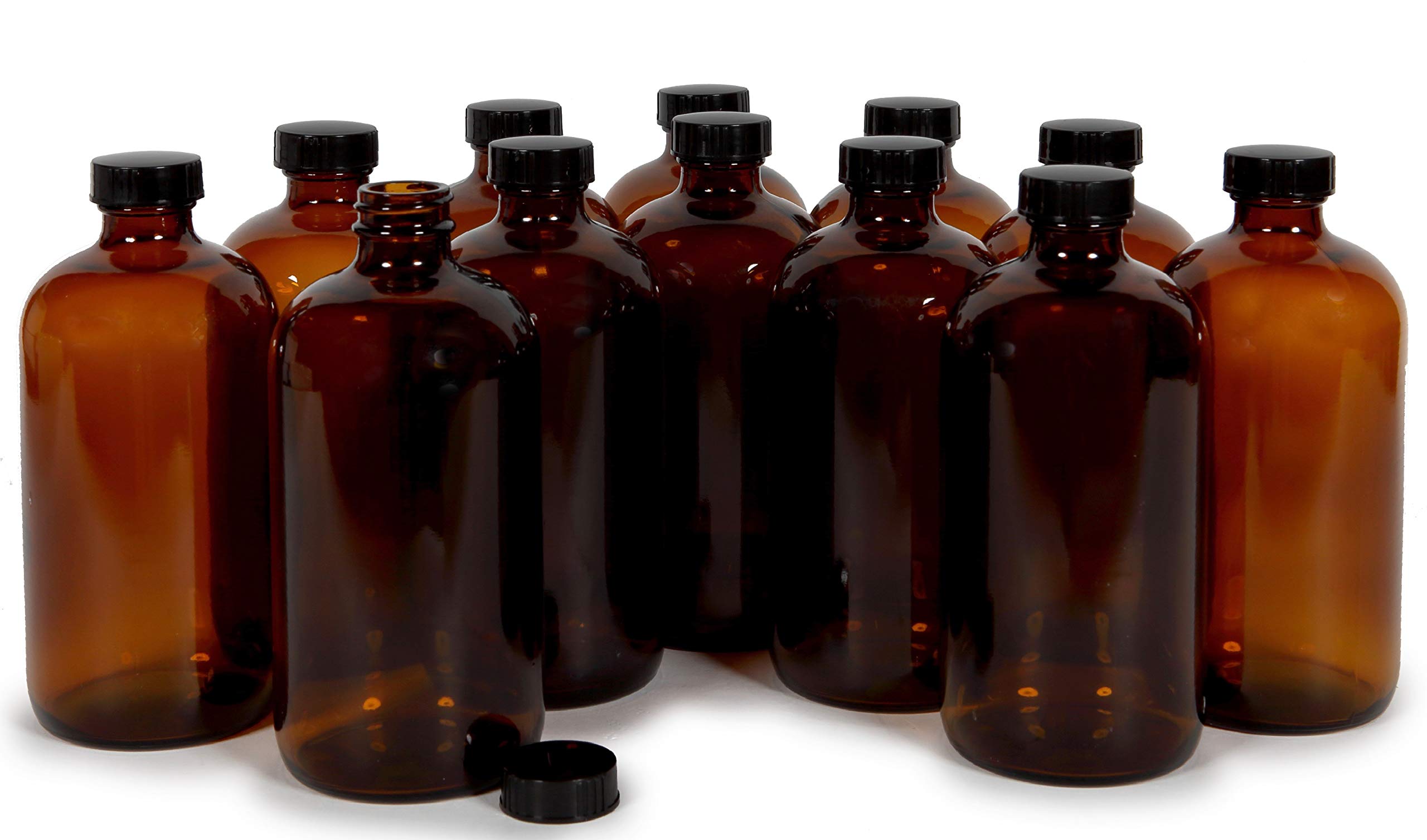 Vivaplex 12-Pack 16 oz Amber Glass Bottles with Airtight Lids - Perfect for Essential Oils, Homemade Beauty Products & DIY Storage Solutions