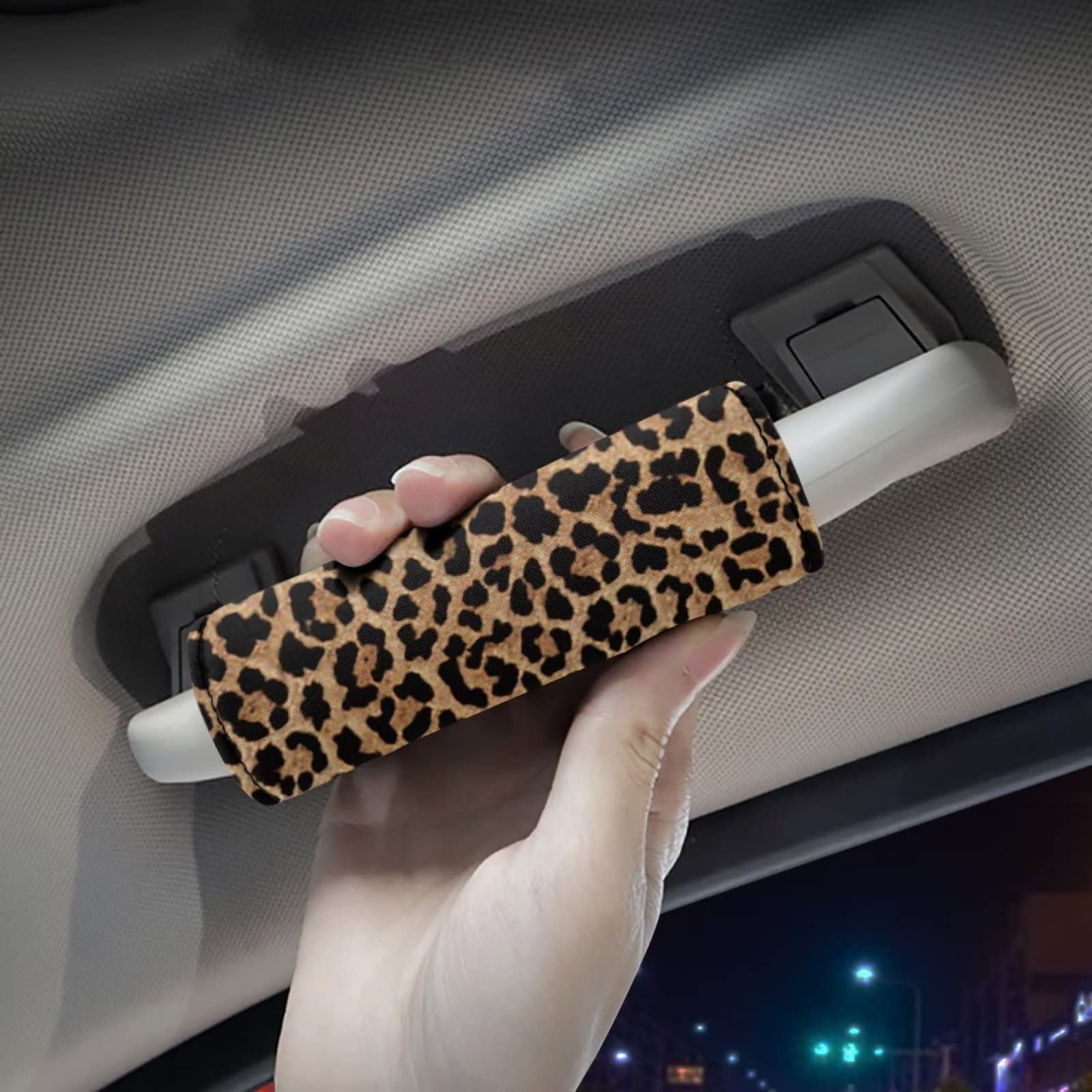 Uourmeti Leopard Skin Neoprene Luggage Handle Wraps 2 Pack - Durable Suitcase Grip Covers & Travel Bag Identifier for Easy Identification and Comfortable Handling