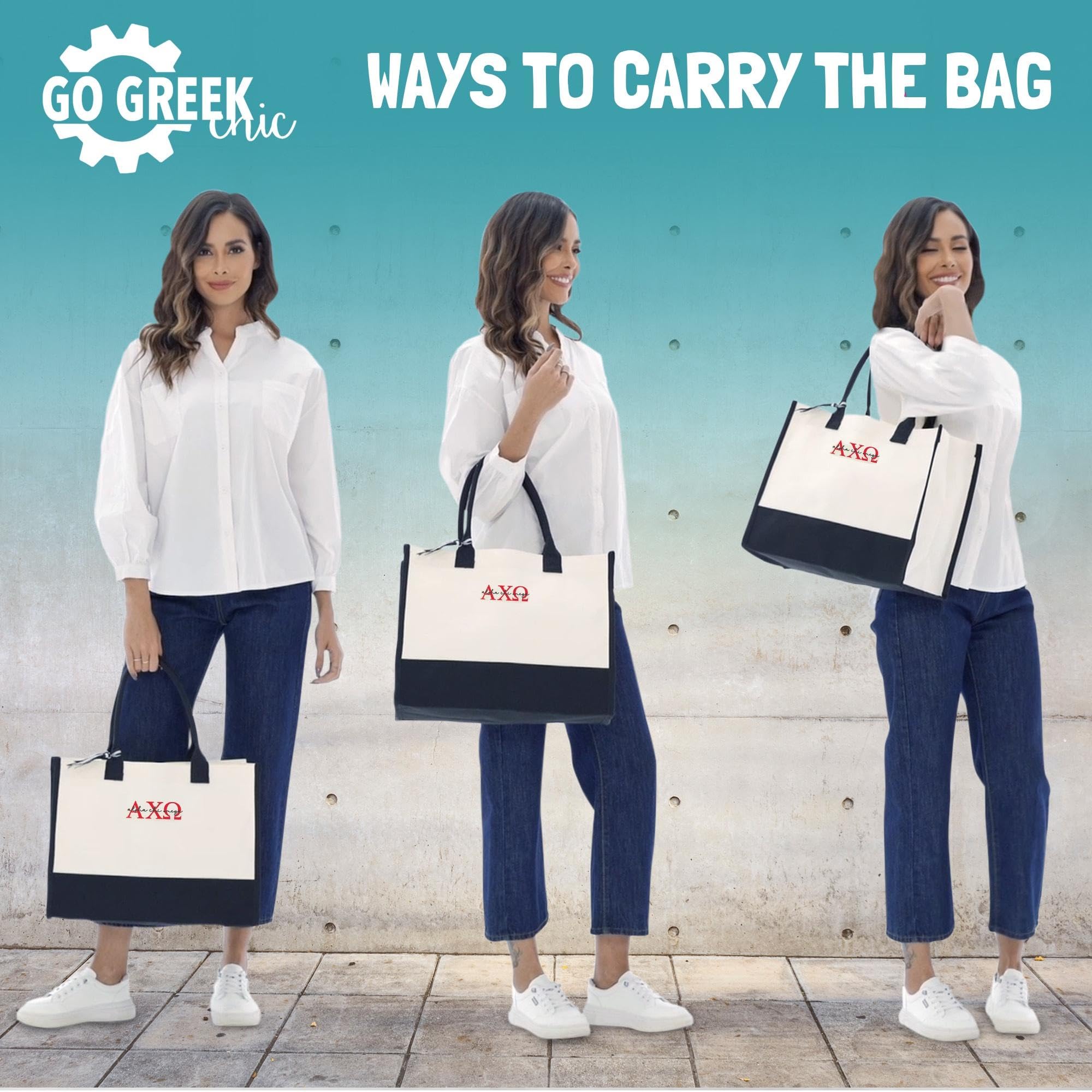 Go Greek Chic Embroidered Cotton Tote Bag - Stylish & Durable Handbag for Women, Perfect for Shopping, Beach & Daily Use
