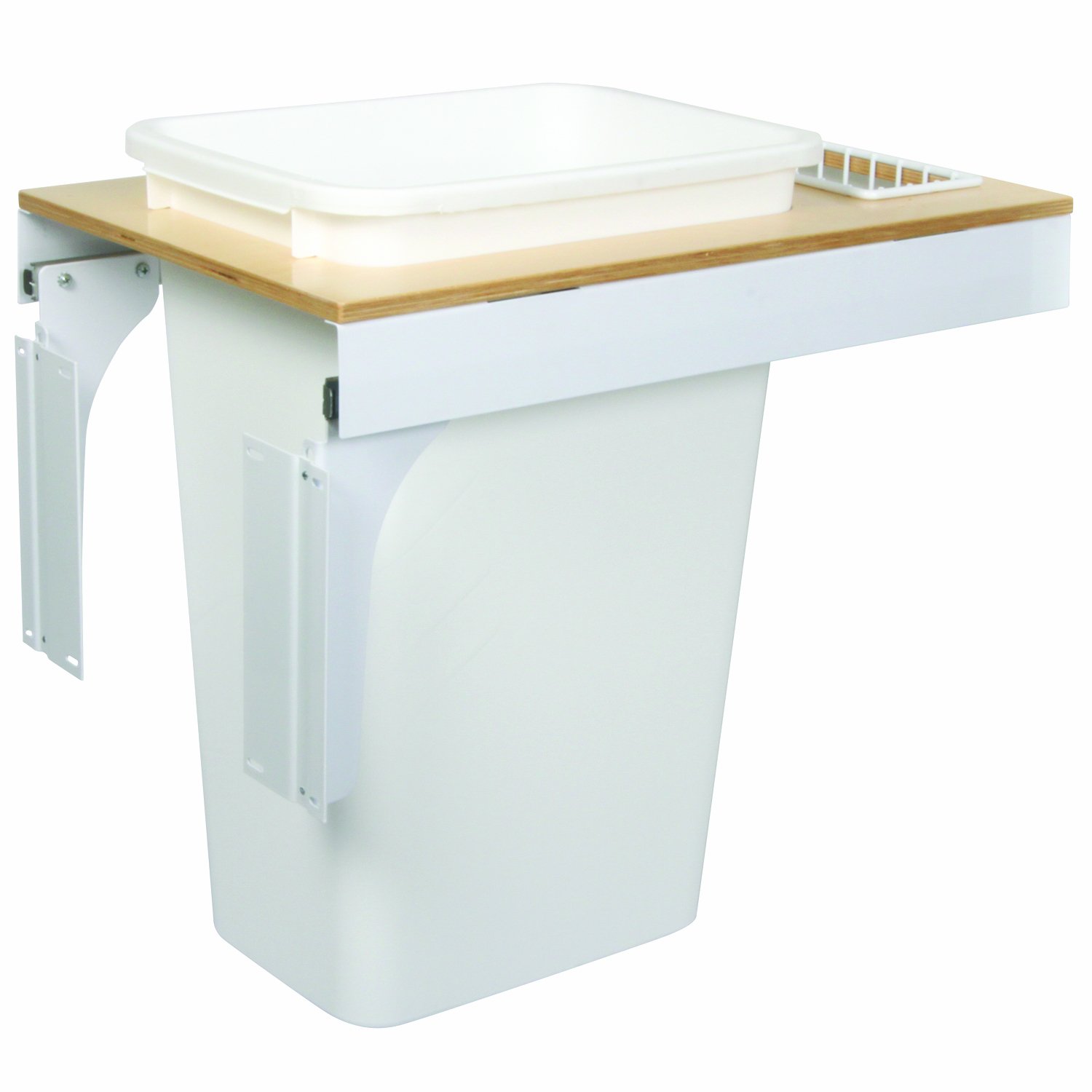Knape & Vogt KV Soft Close Top Mount Waste Bin - 50 Quart White Trash Can with Quiet Closing Lid - 14.5 Inch Wide for Kitchen, Bathroom, Office & Commercial Use