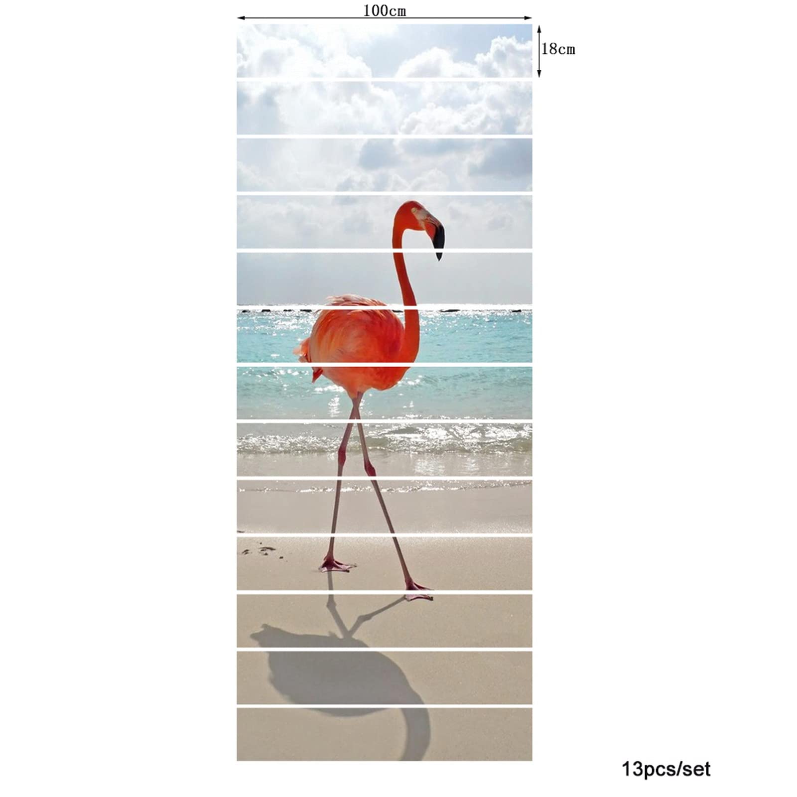 3D Self-Adhesive Removable Flamingo Stair Decals - Tropical Beach & Ocean Vinyl Stickers for Stairs, Kitchen Tiles & Walls (13-Piece Set) - Perfect for Home Decor, Nursery, Bathroom & Coastal Theme Interiors