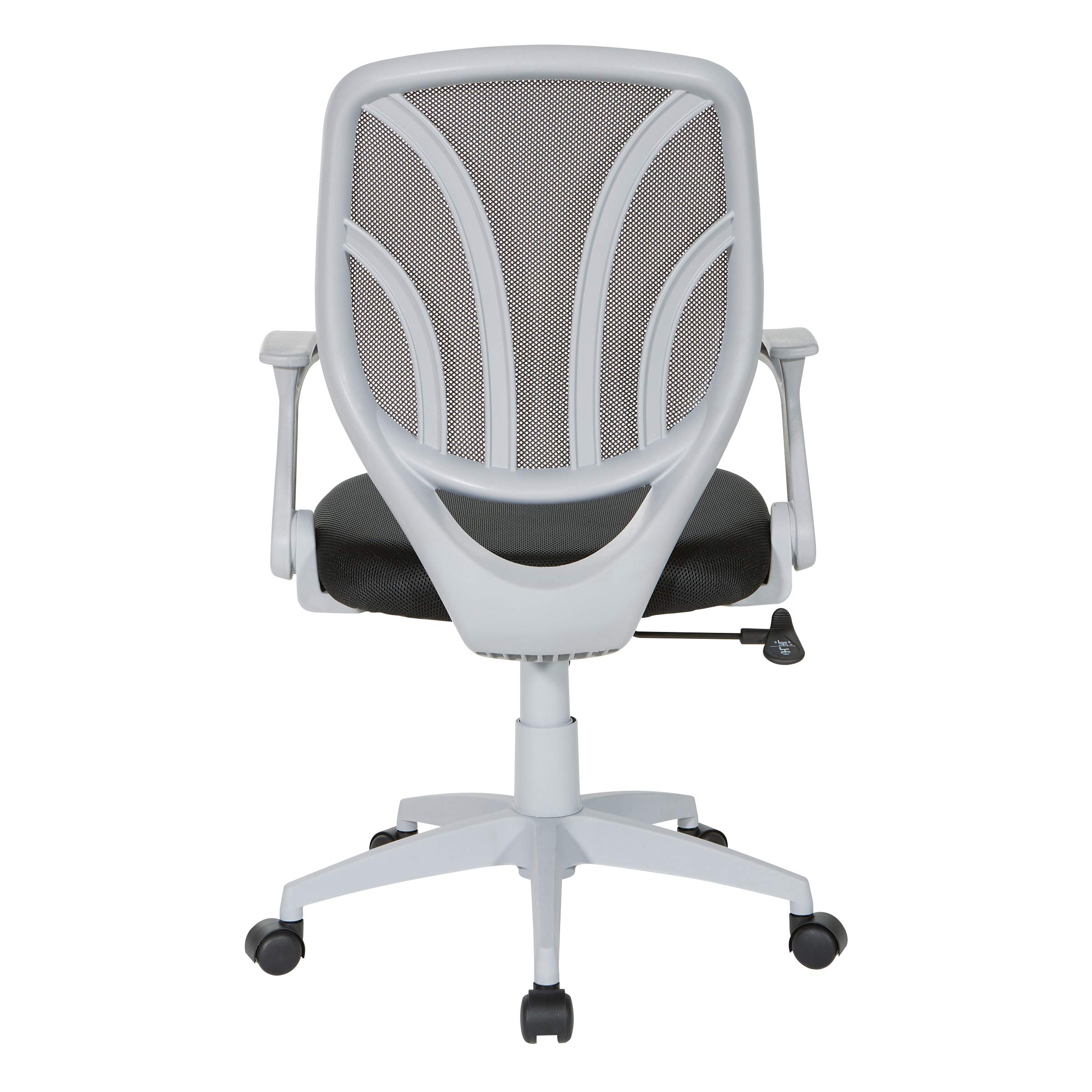 Office Star Screen Back Office Task Chair with Built-in Lumbar Support & Flip Arms - Ergonomic Black Mesh Chair with Grey Frame for Home Office, Workstation & Conference Rooms