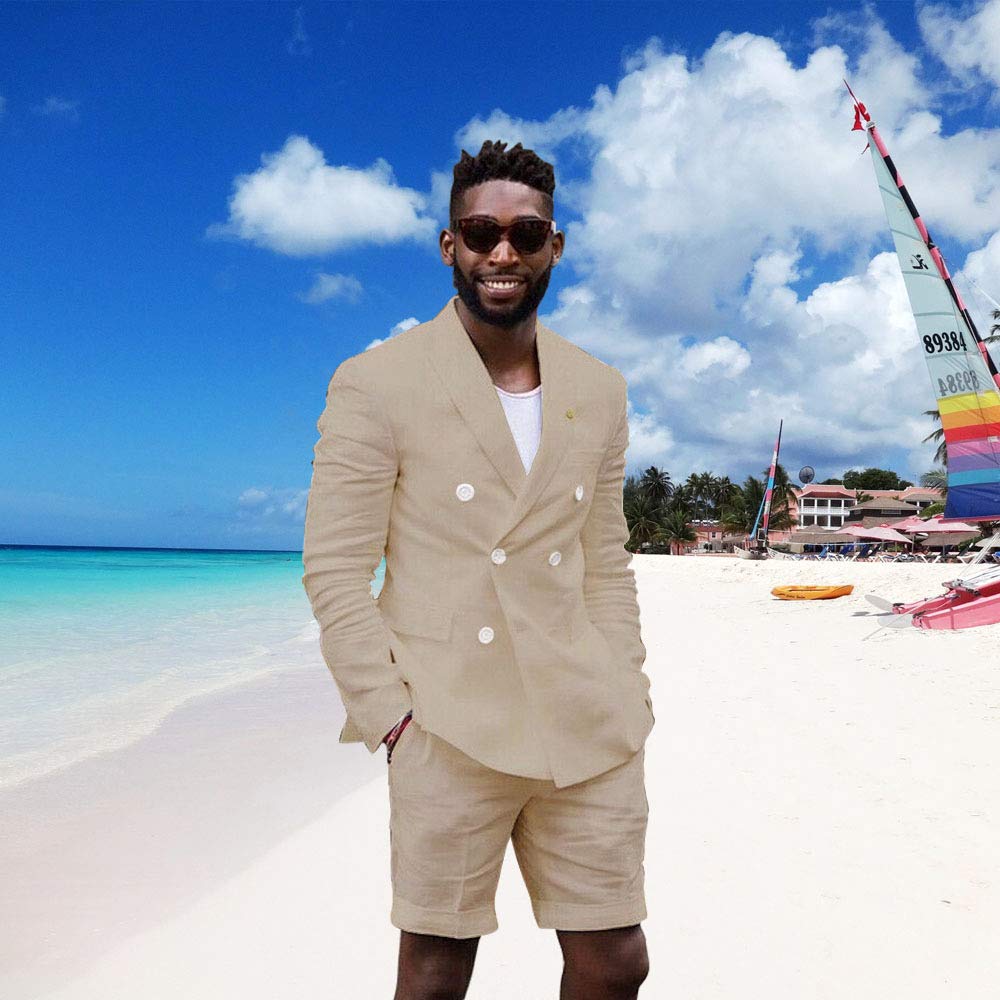 Men's Summer Linen Slim Fit Beach Suit 2-Piece Set - Breathable Blazer & Shorts for Casual Wear, Vacation, and Outdoor Events