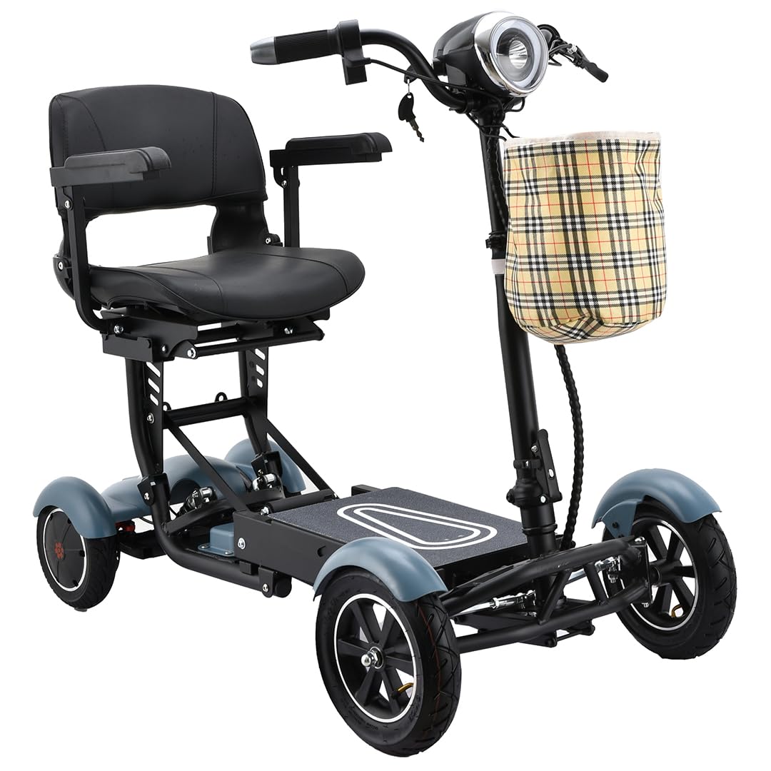 Dragon Mobile EX 4 Wheel Electric Mobility Scooter for Adults & Seniors - Lightweight Aluminum Frame, All-Terrain Tires, Large Comfort Seat with Front Basket - Perfect for Shopping, Travel & Outdoor Activities (Matte Sky Blue)