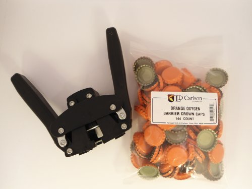 Premium Black Beauty Bottle Capper with 144 Orange Oxygen Barrier Crown Caps - Home Brewing Beer, Wine & Kombucha Bottling Kit for DIY Enthusiasts