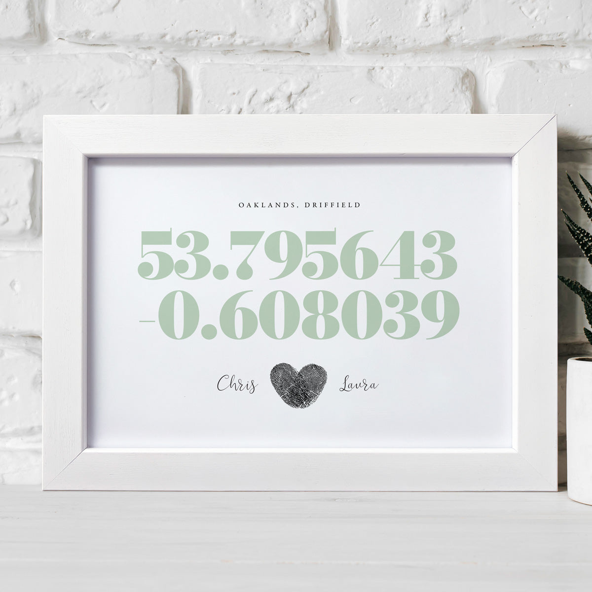 Custom Engraved Pale Green Coordinates Fingerprint Keepsake Frame with Ink Pad - Perfect for Anniversary, Wedding, or Family Gift Idea