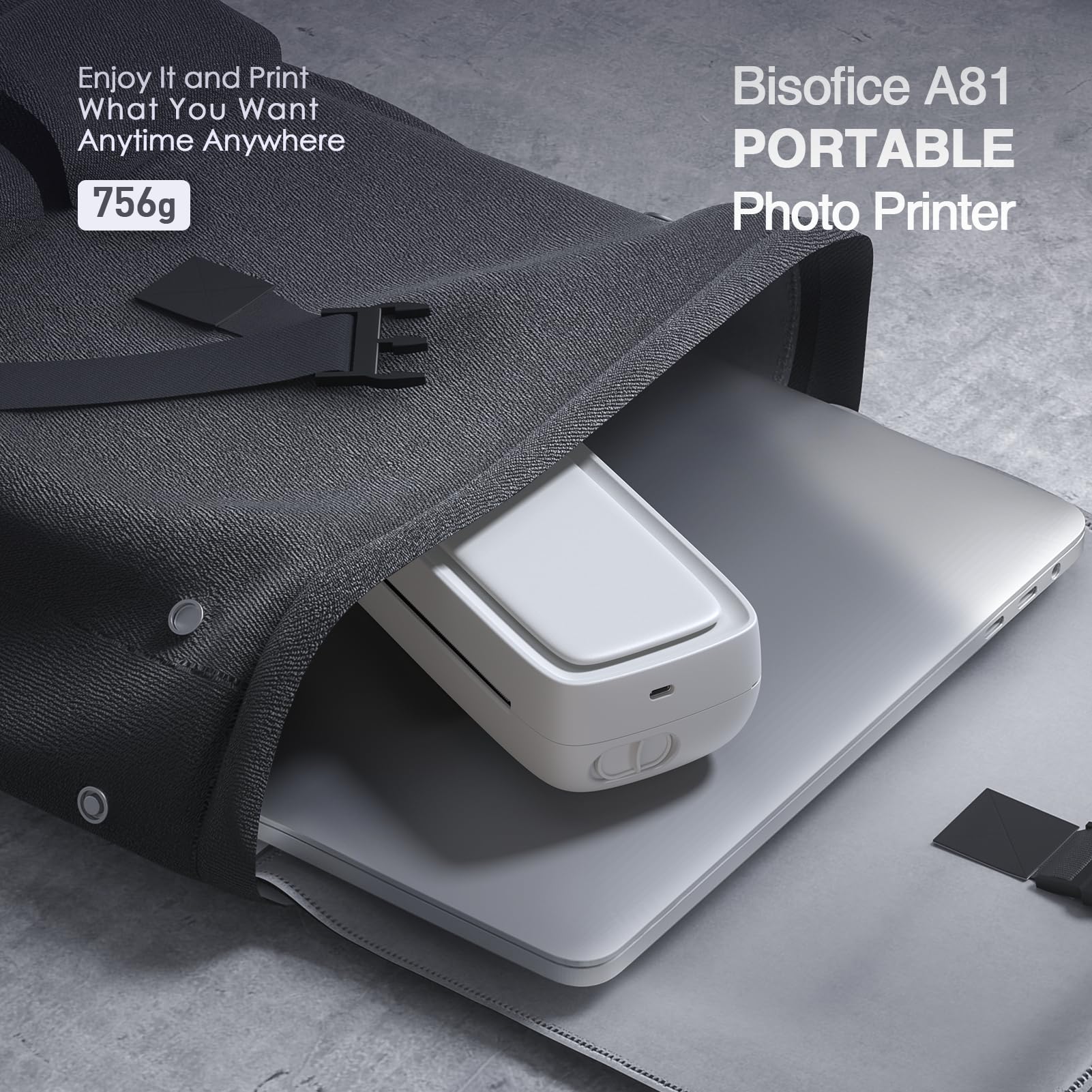 Bisofice Wireless Portable Thermal Printer - Inkless Mobile & PC Printer for Travel, Home & Office - Compatible with 8.5