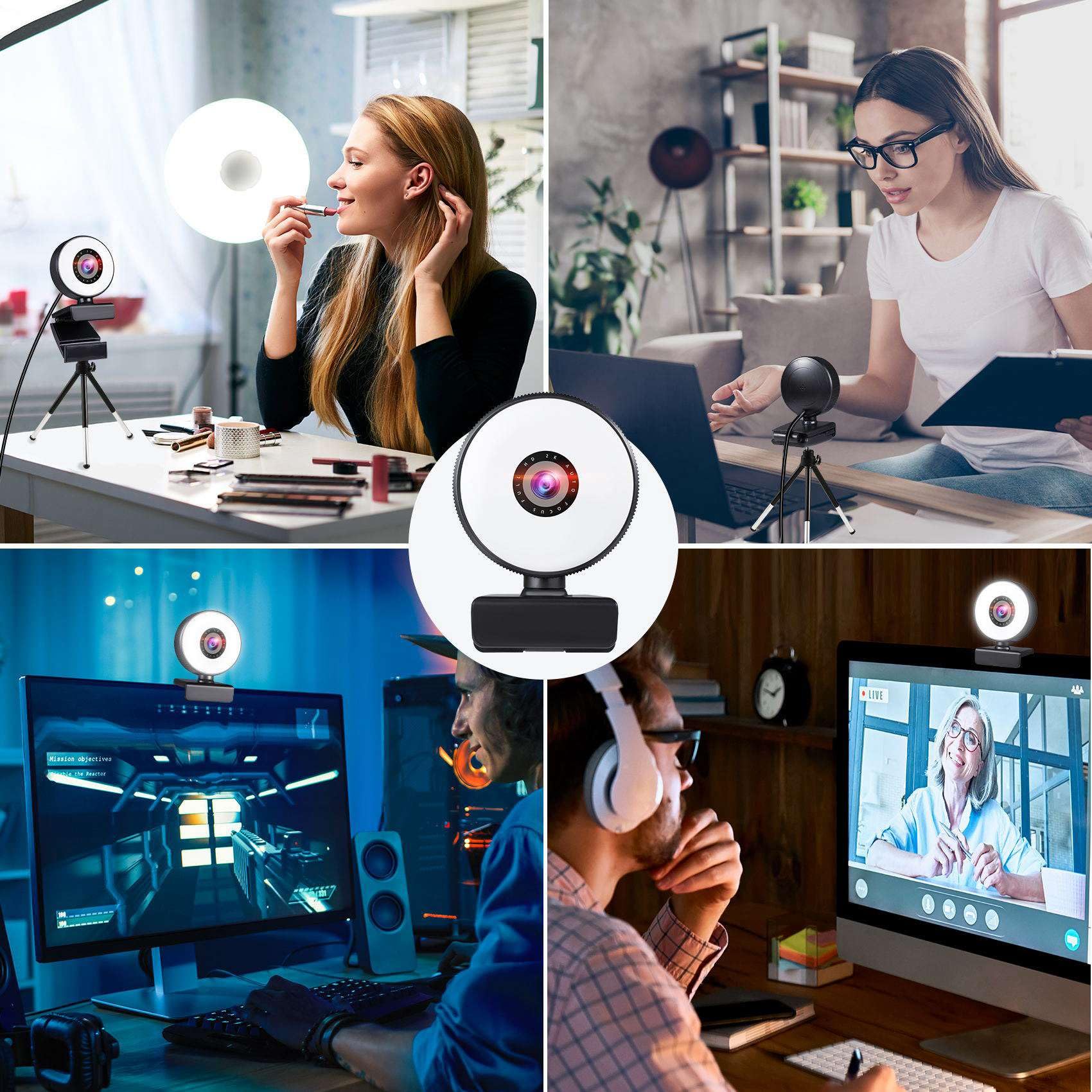 Greethga 1080P HD USB Webcam with Built-in Microphone & Adjustable Ring Light - Perfect for Zoom Meetings, Online Classes, Video Conferencing on Desktop & Laptop