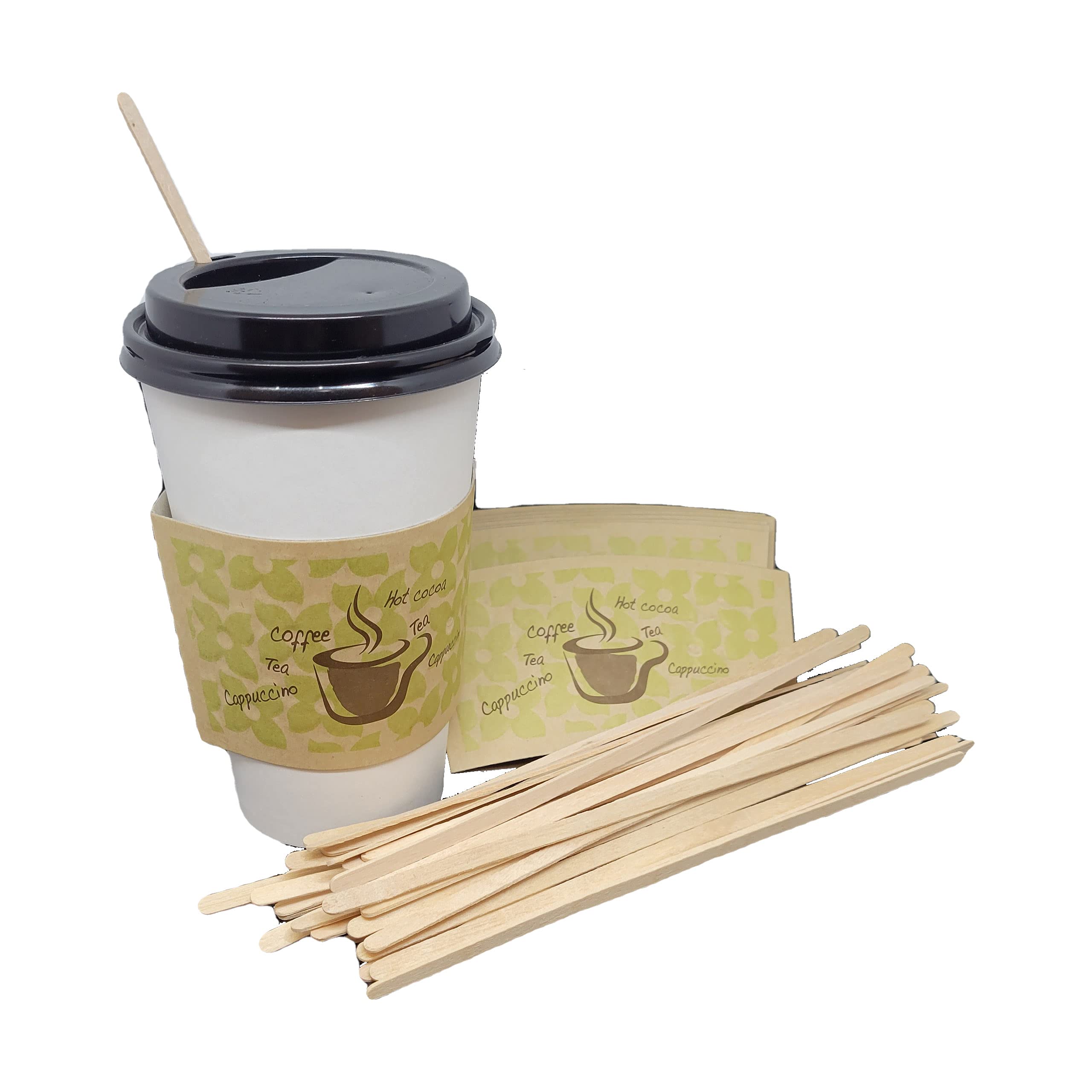 16 oz Disposable Paper Coffee Cups with Lids & Sleeves - 50 Pack (Includes Stirrers) - Perfect for Coffee Shops, Offices, and Catering Events