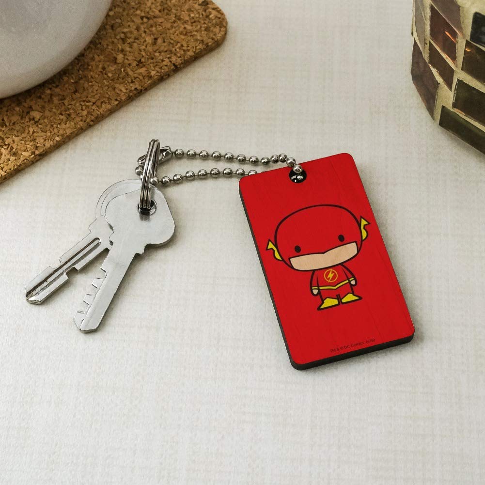 The Flash Cute Chibi Character Wooden Rectangle Keychain - Anime Superhero Key Ring for Backpacks, Gifts & Collectibles - DC Comics Merchandise for Fans