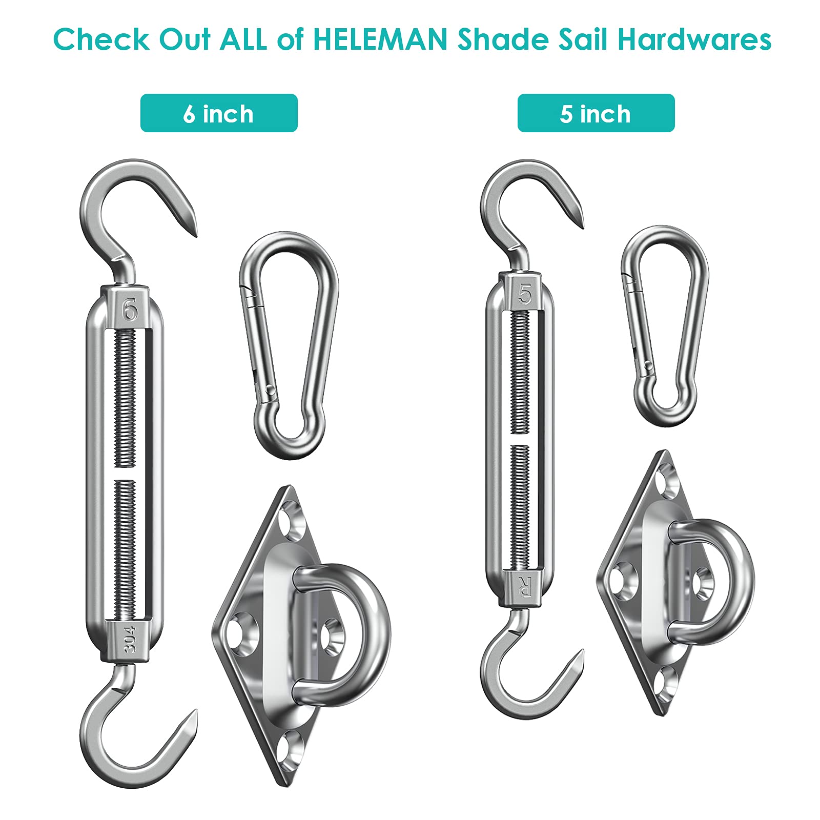 6' Heavy Duty Anti-Rust Shade Sail Hardware Kit (40Pcs) for Rectangular, Square & Triangular Sun Shade Installation - Perfect for Patio, Lawn, Garden, Poolside & Outdoor Relaxation Areas