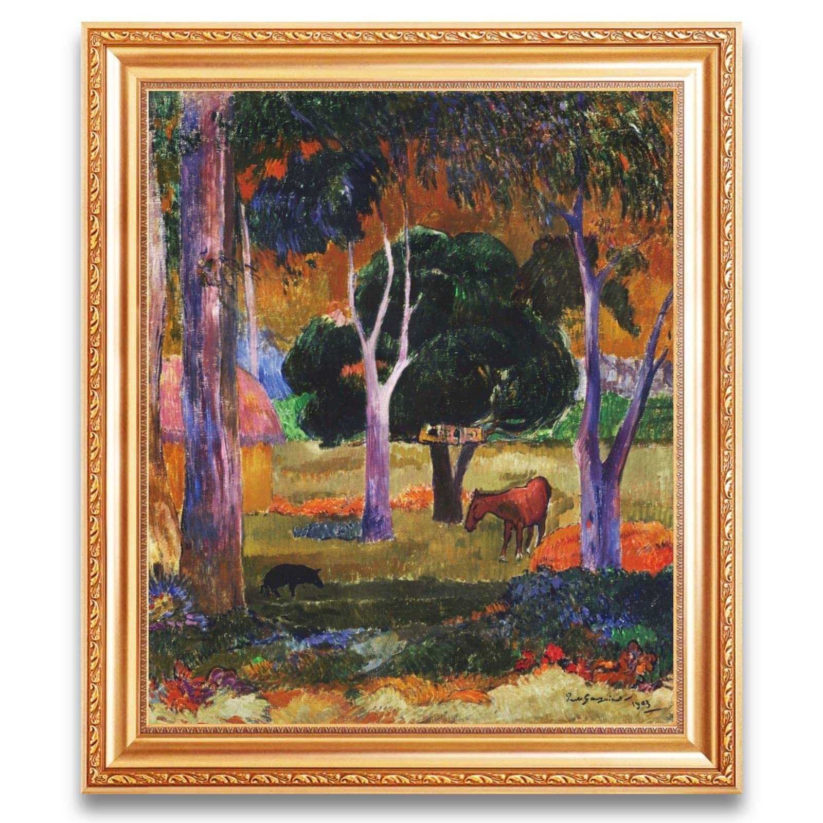 Paul Gauguin Landscape Oil Painting Reproduction - Colorful Pig & Horse Wall Art on Canvas, Modern Home Decor for Living Room, Bedroom & Office