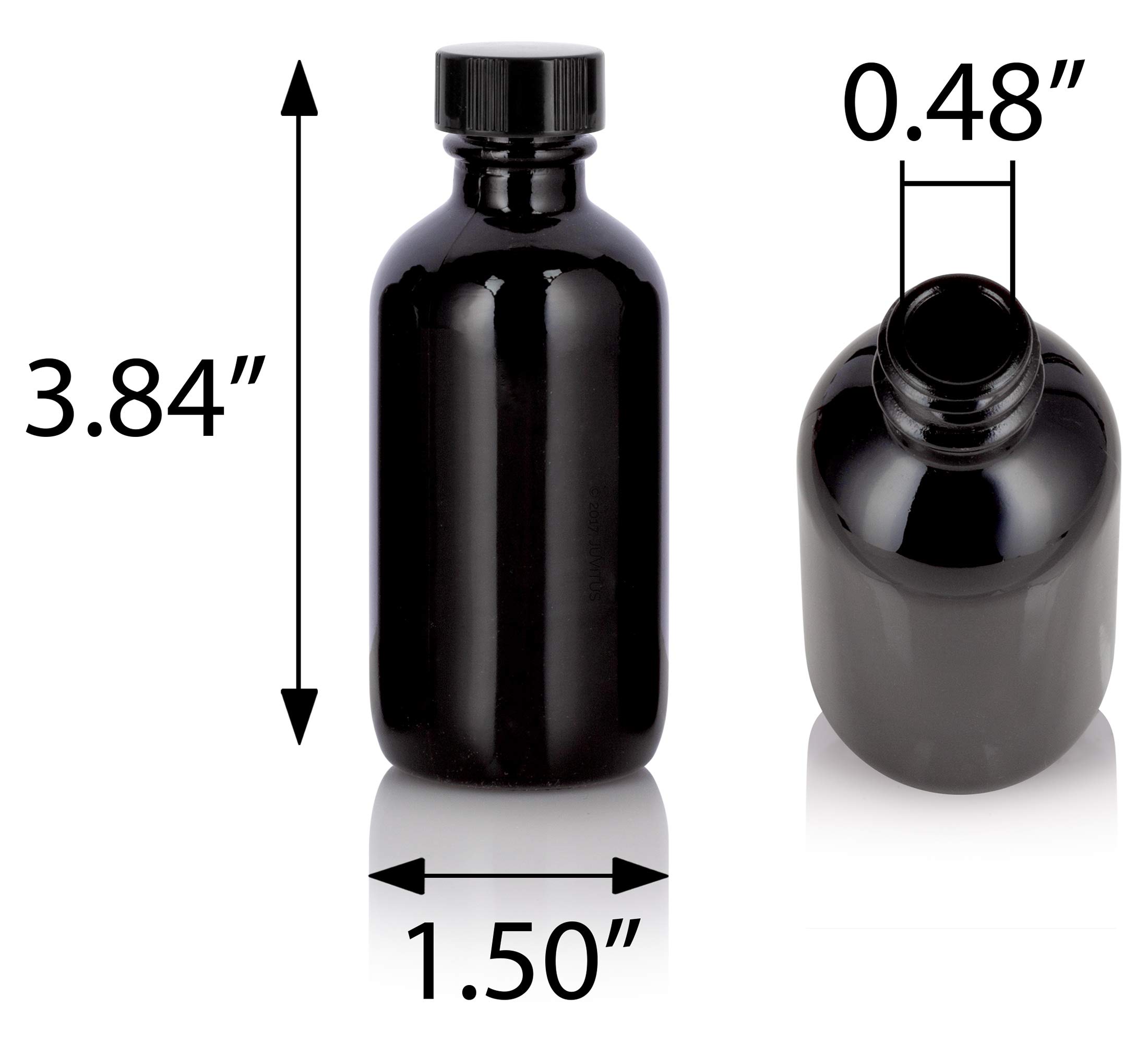 Premium 2 oz Black Glass Boston Round Bottles with Black Phenolic Cap - 12 Pack + Free Funnel - Essential Oil Bottles, Perfume Containers & DIY Craft Storage (Luxury Cosmetic Packaging)