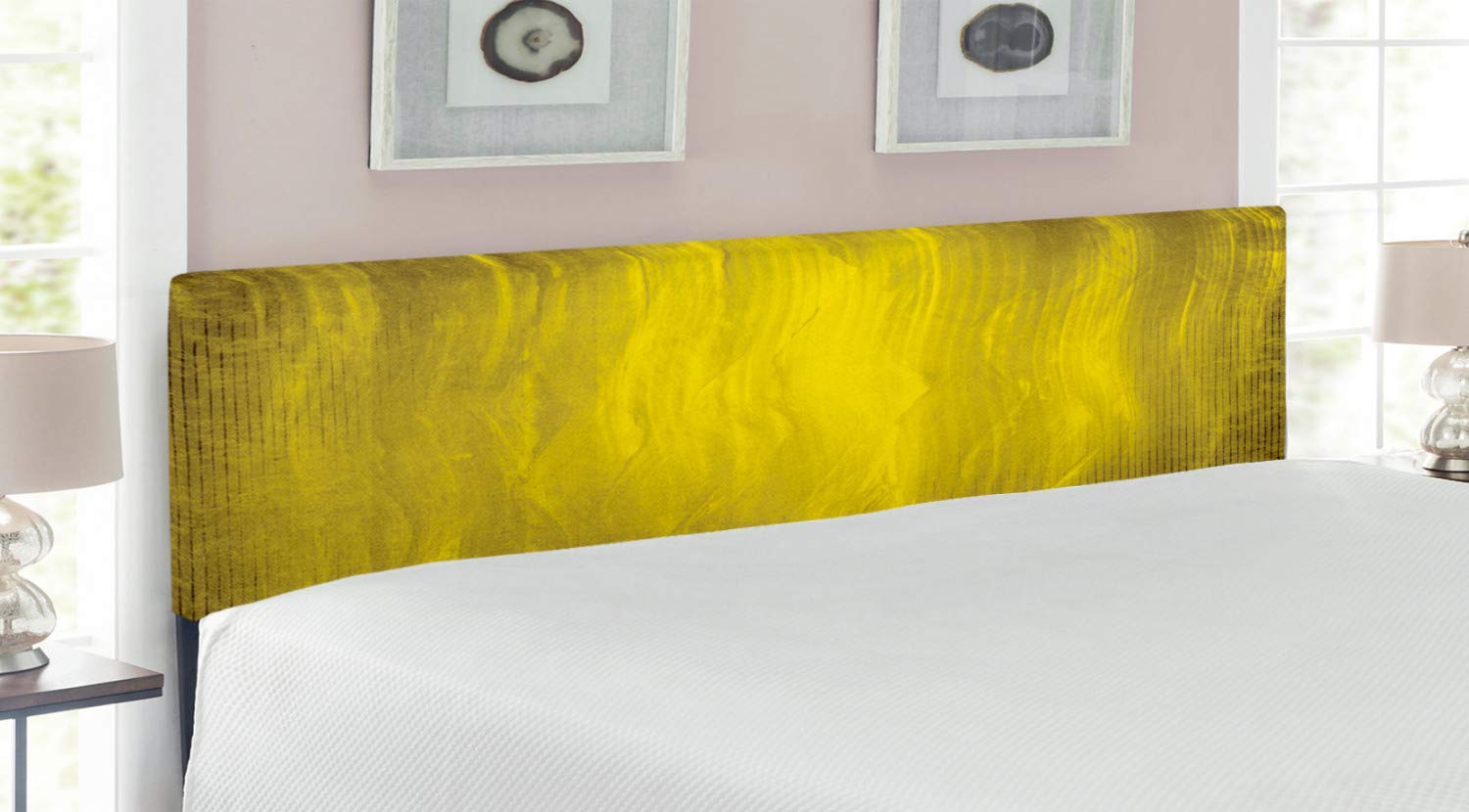 Ambesonne Yellow King Size Upholstered Headboard - Abstract Retro Design with Wavy Vertical Lines, Modern Memory Foam Bed Headboard in Green Olive | Perfect for Master Bedroom, Guest Room & Modern Home Decor