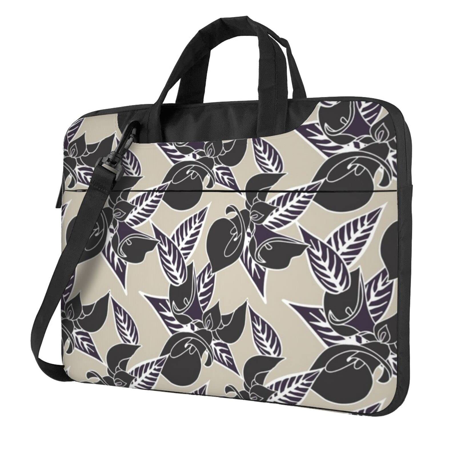 Personalized Laptop Shoulder Bag with Big Black Lilies - Oxford Cloth Briefcase for Work, Travel & Business Meetings