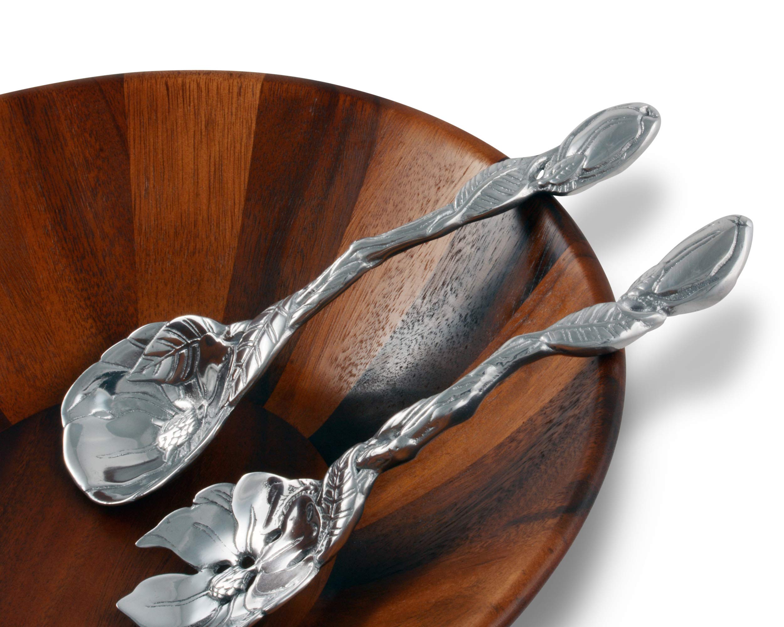 Arthur Court Metal Aluminum Long Magnolia Flower Salad Serving Set - 11