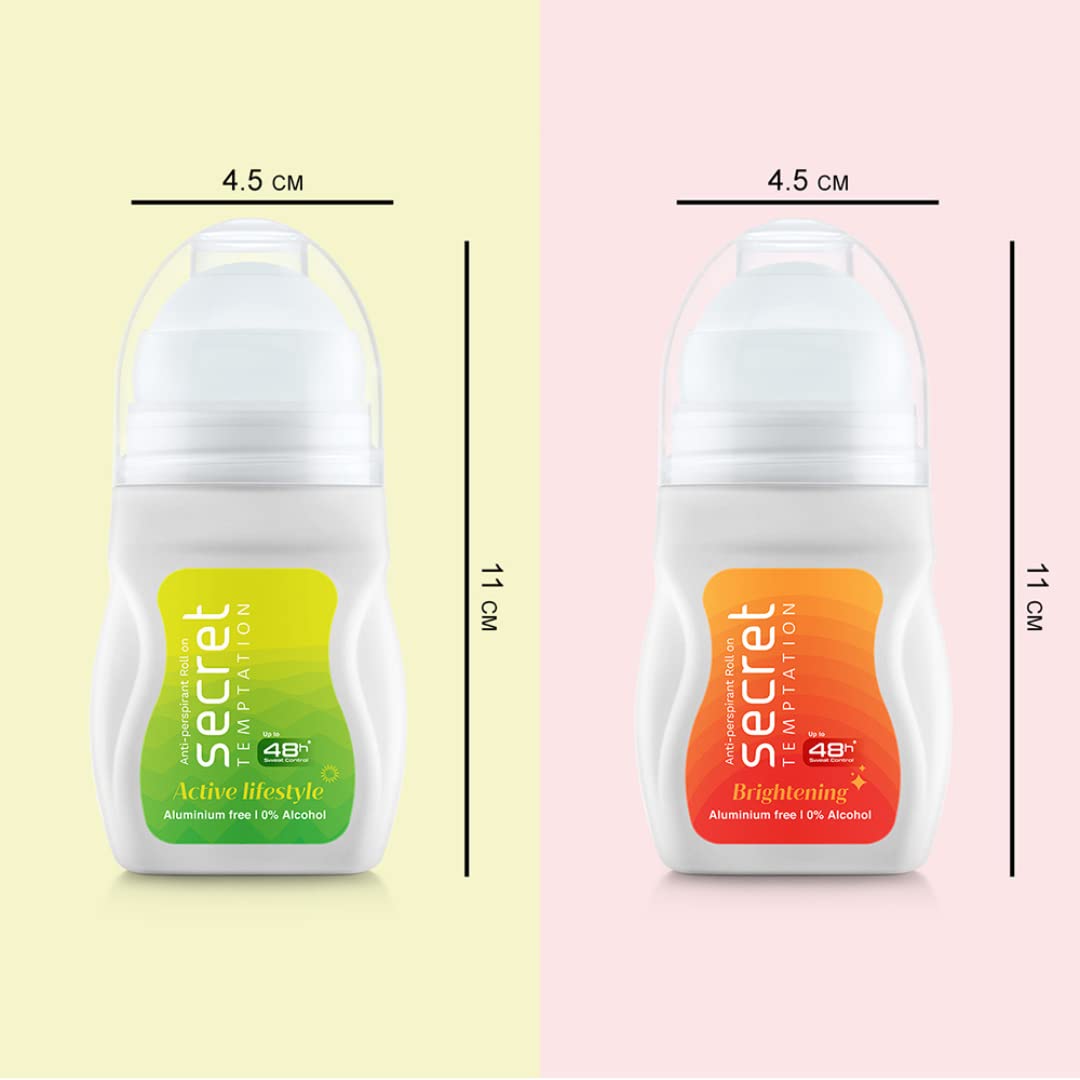 Secret Temptation Active Lifestyle & Brightening Fresh Underarm Roll-On Deodorant Combo for Women | Long-Lasting Odor Protection | Perfect for Gym, Work & Daily Freshness
