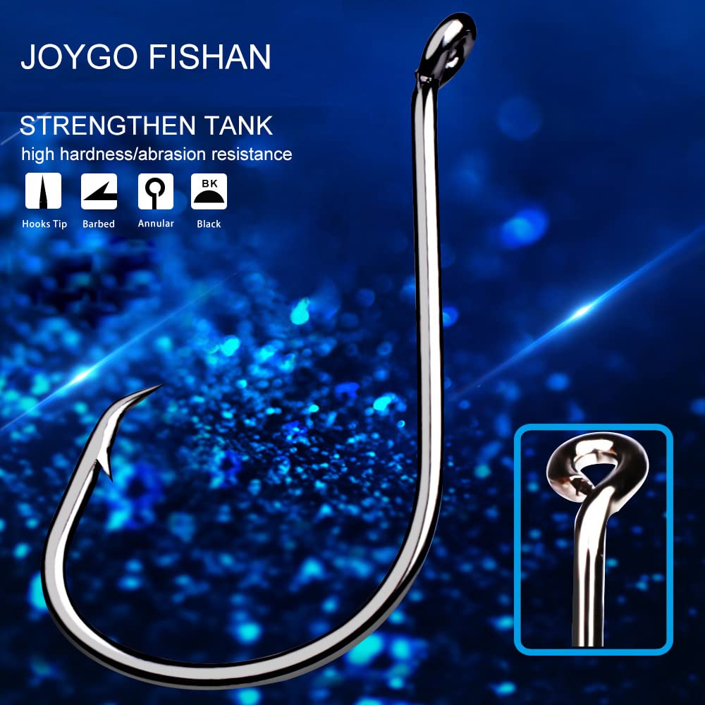JOYGO FISHAN Fishing Hooks Kit - 50PCS High Carbon Steel Circle & Octopus Hooks for Saltwater Freshwater Fishing - Durable Catfish Bass Trout Hooks with Worm Keeper - Perfect for Deep Sea Shoreline Kayak Fishing