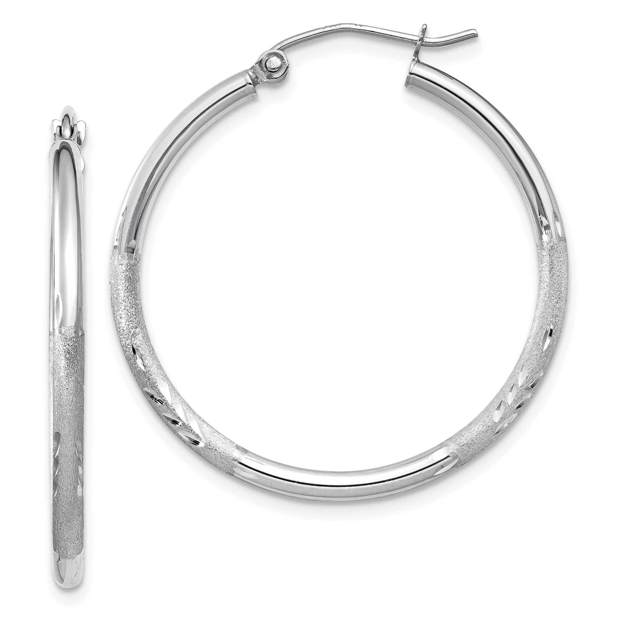 14K Solid White Gold 2mm Round Medium Hoop Earrings for Women - Classic Everyday Jewelry for Work, Date Night & Special Occasions