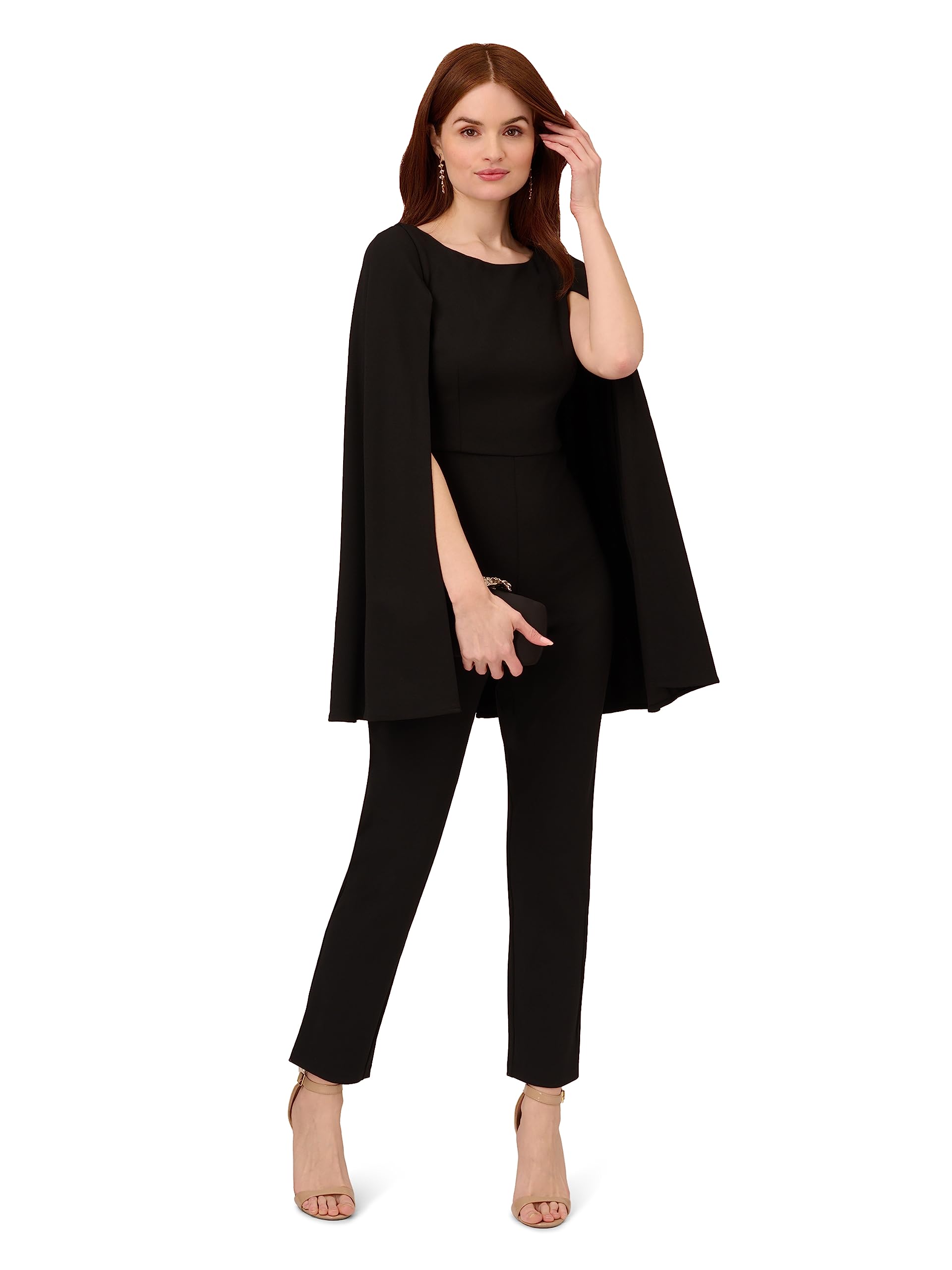 Adrianna Papell Women's Knit Crepe Cape Jumpsuit - Elegant One-Piece Outfit for Evening Parties, Weddings & Special Occasions