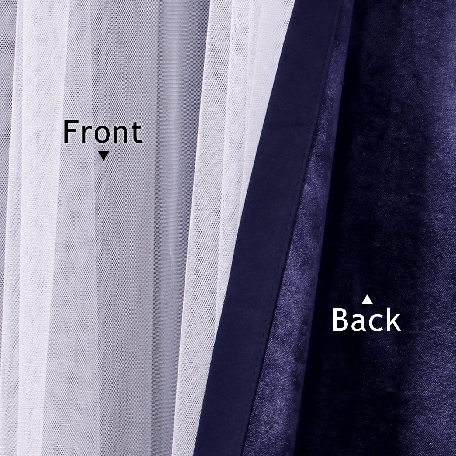 BONZER White Sheer Tulle Overlay Blackout Curtains with Grommet Top - 52x95 Inch Navy Living Room Curtains (Set of 2 Panels) for Bedroom, Nursery & Home Theater Light Control