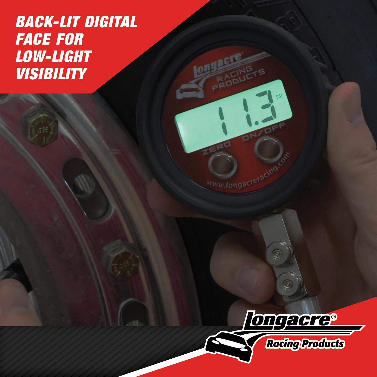 Longacre Digital TPG 0-60 PSI Tire Pressure Gauge with Angle/Ball Chuck - Accurate & Durable for Racing, Motorcycles, and Off-Road Vehicles