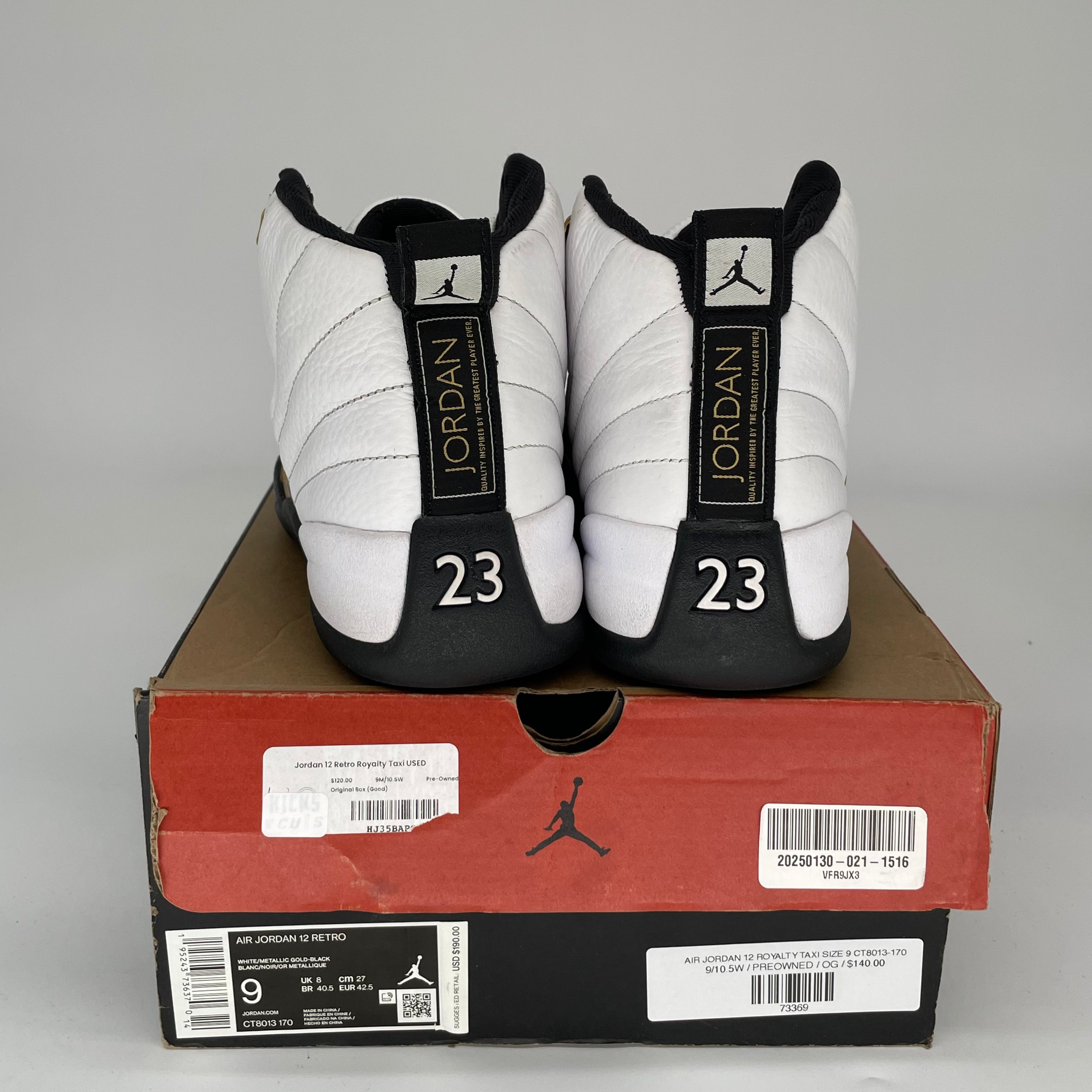 Air Jordan 12 Retro 'Royalty Taxi' Men's Basketball Shoes Size 9 - CT8013-170 | Authentic Sneakers for Streetwear & Basketball Games
