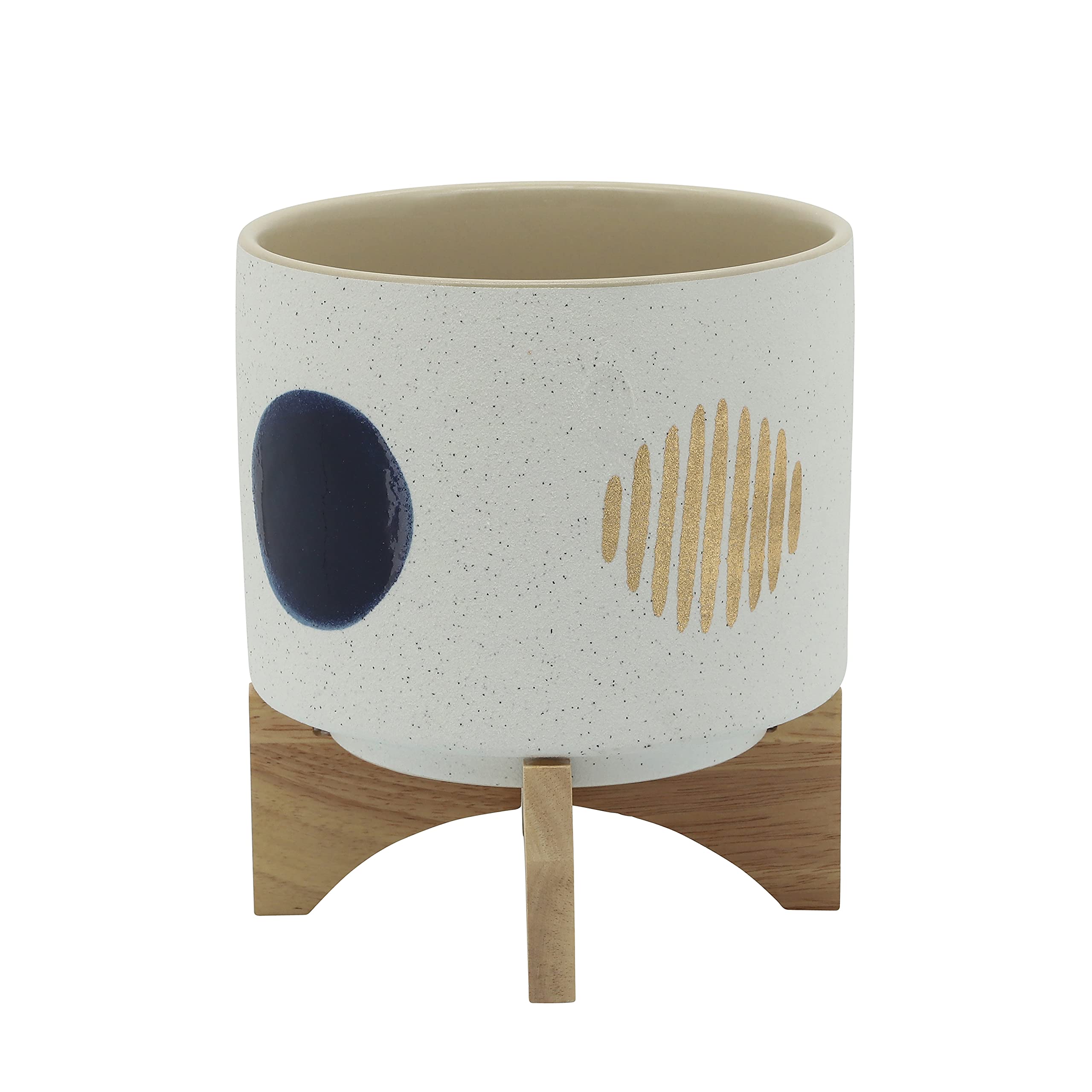 8-Inch White Funky Planter with Stand by Sagebrook Home – Perfect for Indoor Plants, Boho Home Decor & Office Greenery