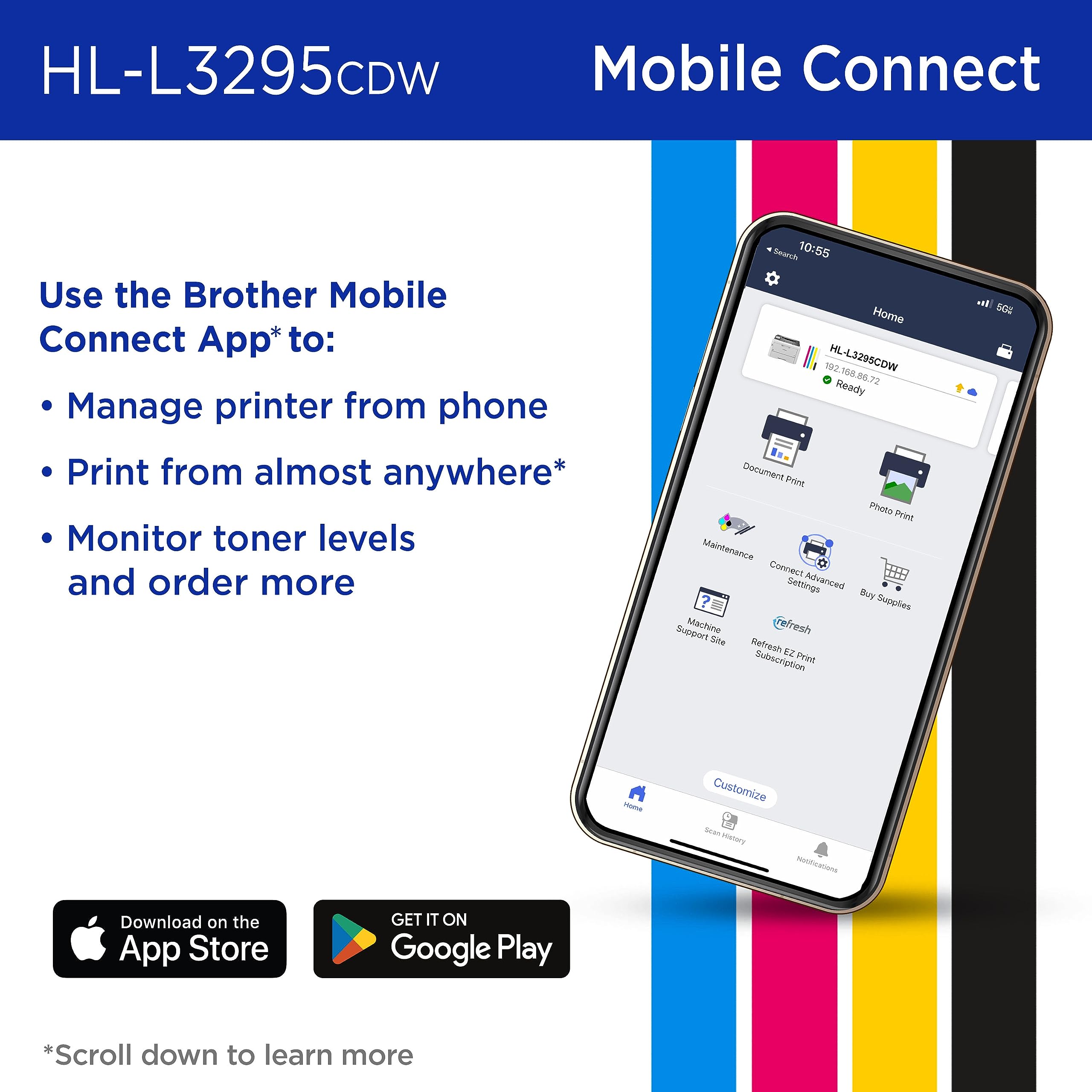Brother HL-L3295CDW Wireless Color Laser Printer with Duplex Printing, NFC, Mobile & Ethernet Connectivity - Includes 4-Month Refresh Subscription & Amazon Dash Replenishment - Ideal for Home Office, Small Business & Remote Work Printing Needs