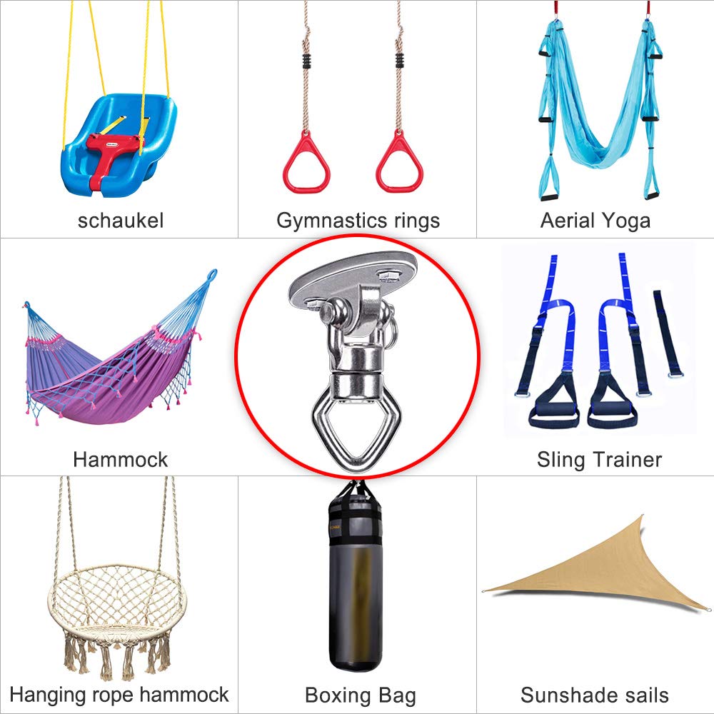 Stainless Steel Swing Hanger with Bearing Swivel - 800LB Capacity Ceiling Mount Bracket for Aerial Silks, Yoga Swing, Hammock & Heavy Bag | Perfect for Home Gym, Dance Studio & Outdoor Fitness