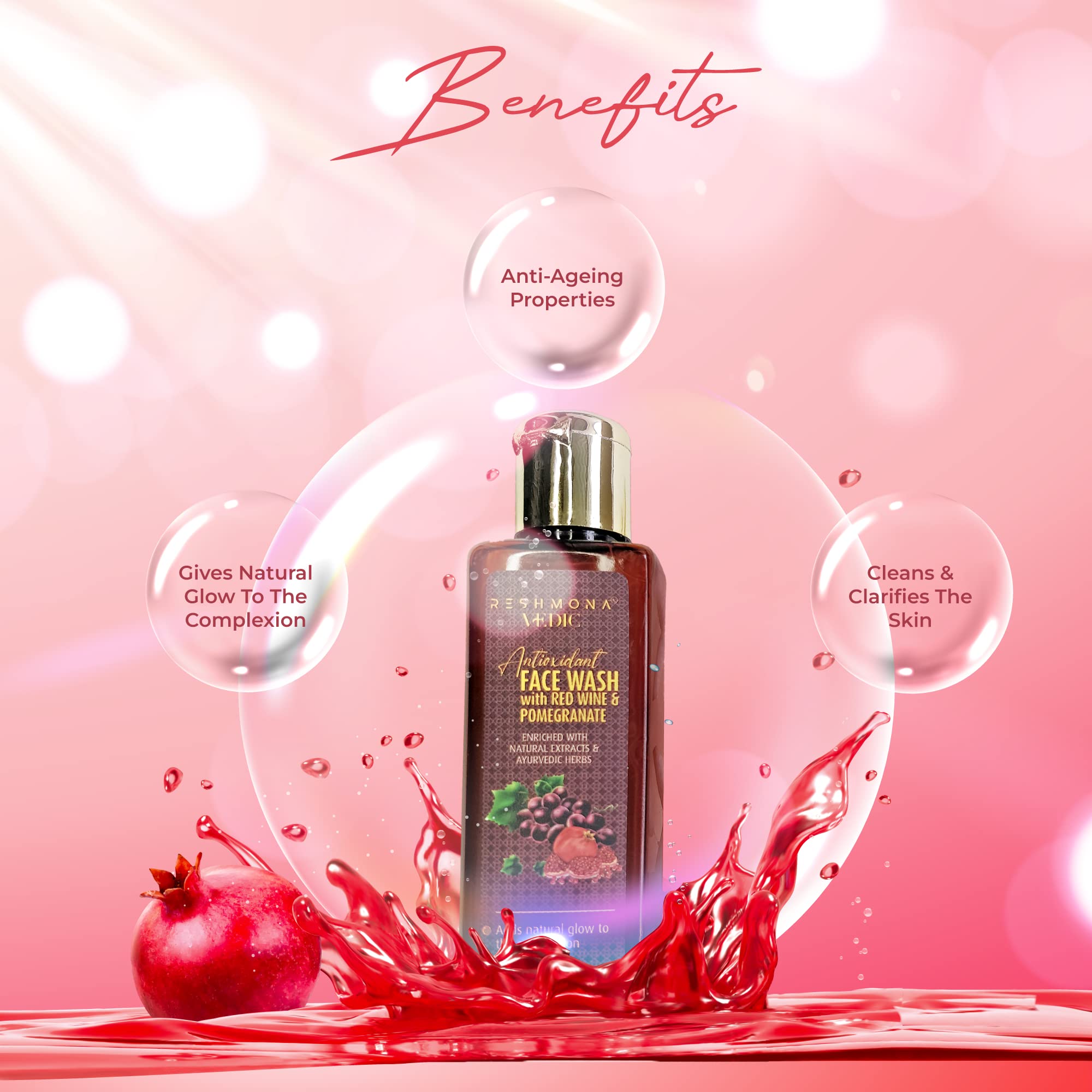 RESHMONA VEDIC Antioxidant Face Wash with Red Wine Extract & Herbal Blend | Anti-Aging Formula to Reduce Wrinkles & Nourish Skin | Rich in Antioxidants for Daily Skincare Routine