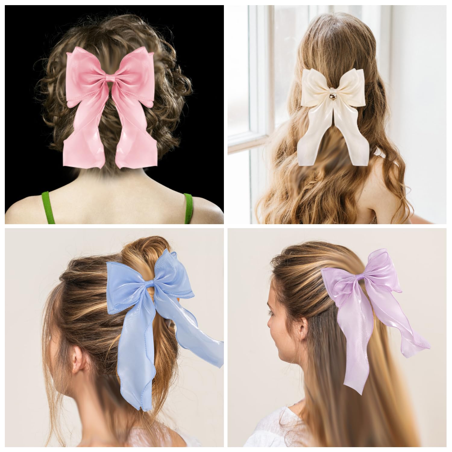 Pink Silk Hair Bows for Women - Elegant French Ribbon Hair Clips for Girls & Parties