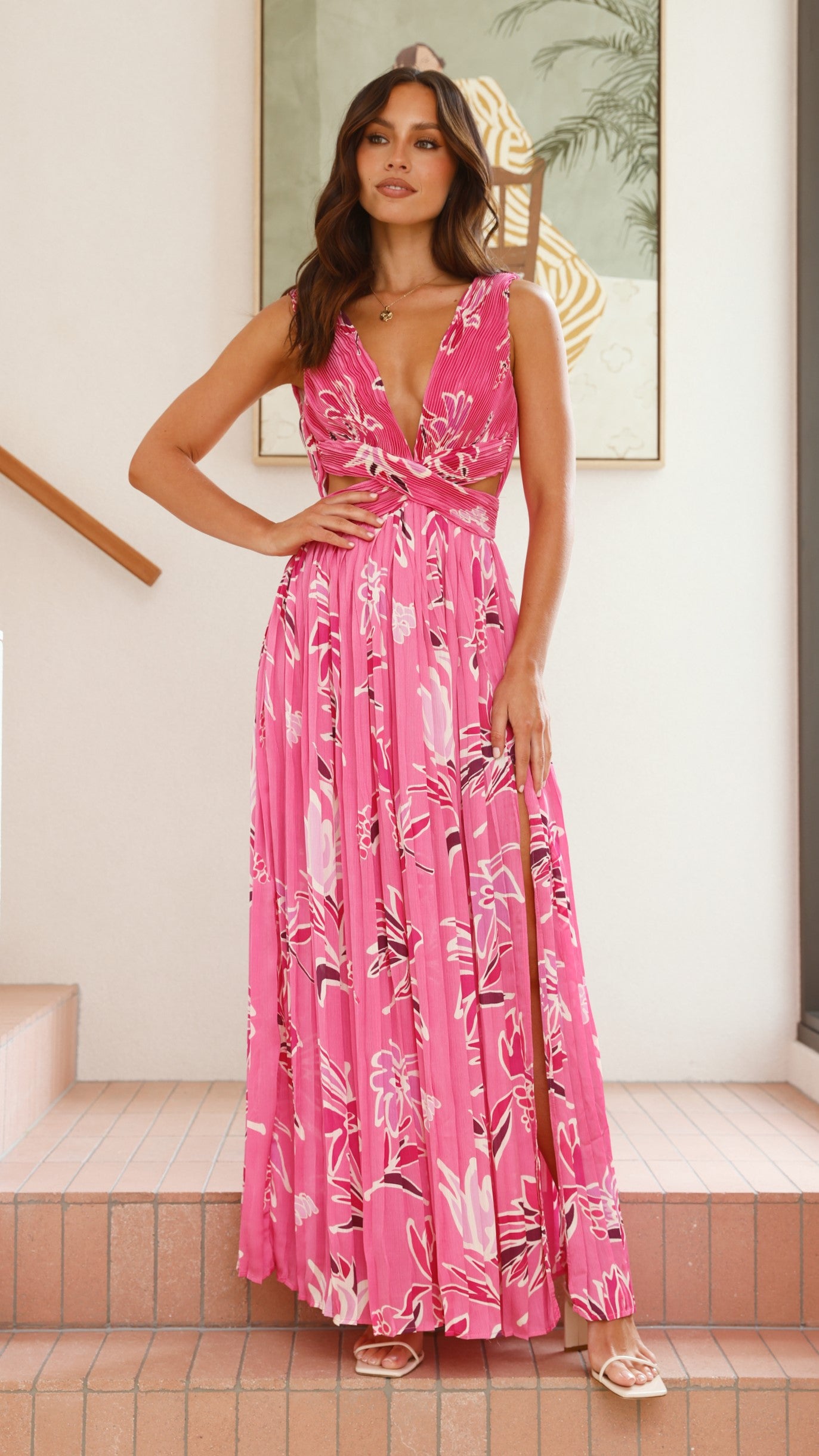 Anita Women's Maxi Dress - Floral Print Long Summer Dress with Pockets, Pink Floral Pattern for Beach, Vacation, and Casual Wear