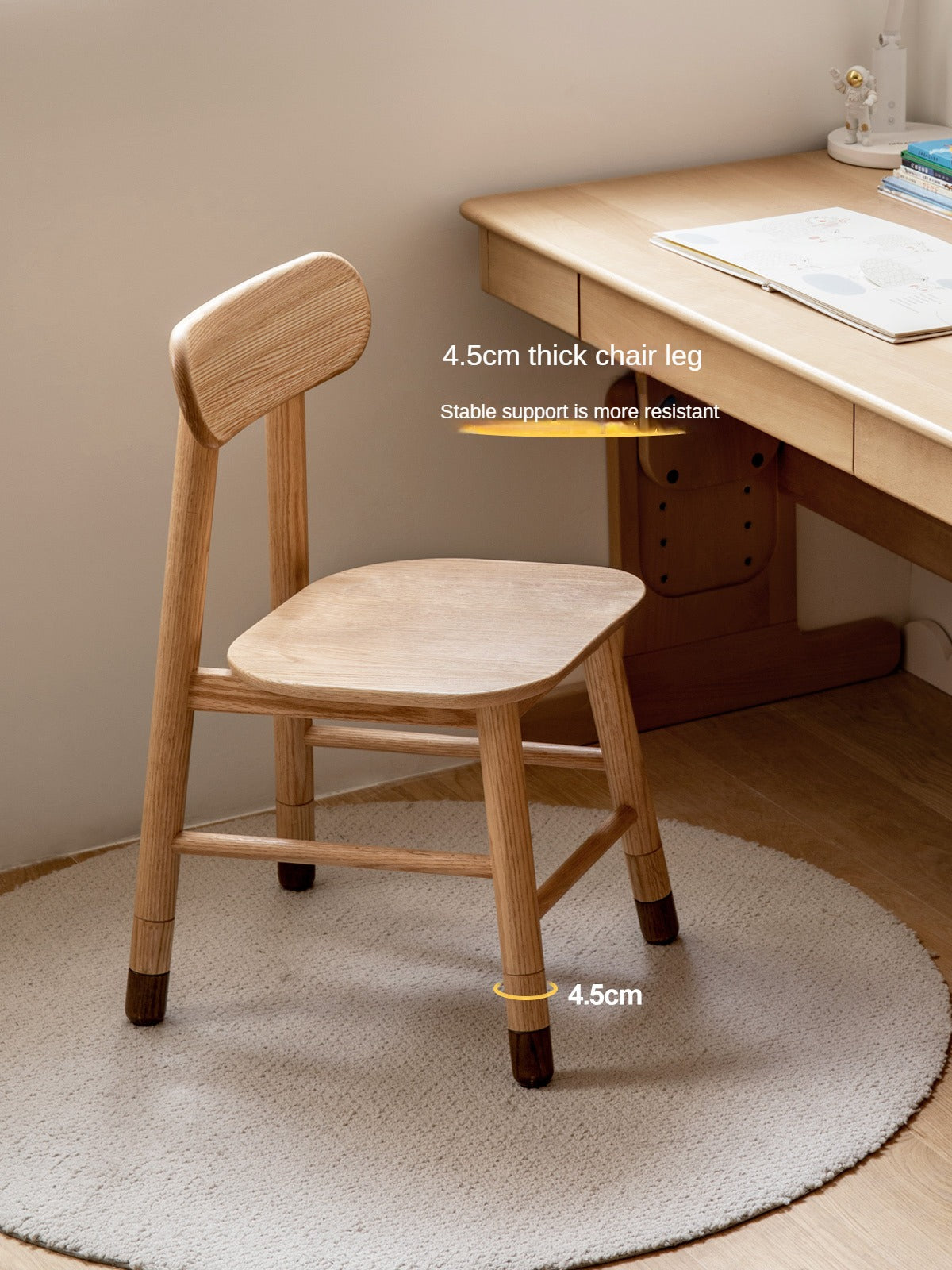 Adjustable Solid Wood Children's Chair - Oak, Beech, Birch - 3 Height Settings for Kids' Study, Dining & Playroom