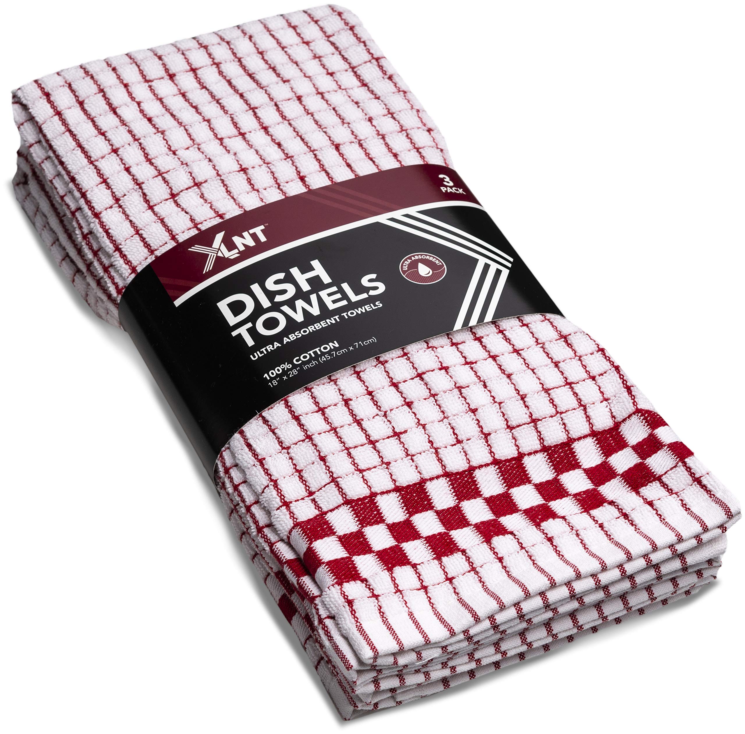 Premium 6-Pack XLNT Red Kitchen Towels - 100% Cotton Ultra Absorbent Dish Towels & Washcloths | Durable, Quick-Drying Tea Towels for Cooking, Cleaning & Dish Drying | Perfect for Daily Kitchen Use, Hosting & Restaurant Needs