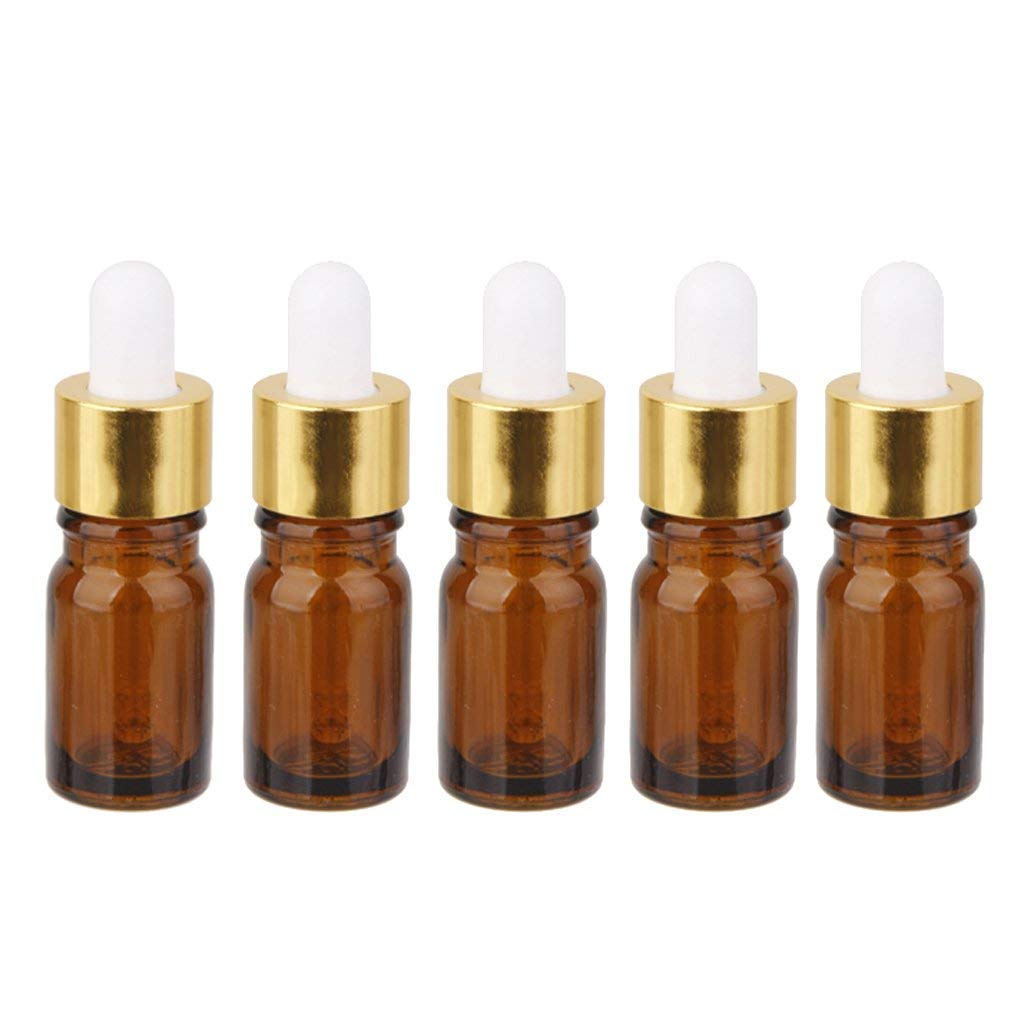 5 Pack Amber Glass Dropper Bottles with Pipette - 1oz (30ml) Essential Oil Bottles for DIY Aromatherapy, Perfume, CBD Oil & Skincare - Reusable Leak-Proof Storage Containers for Home & Travel Use