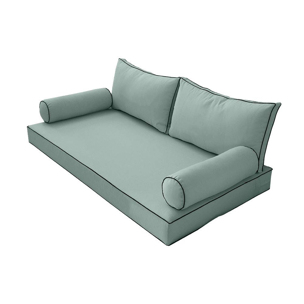 Prolinemax Outdoor Style 2 Twin-XL Contrast Trim Daybed Mattress Bolster Pillow Fitted Sheet Cover Only - Waterproof & Breathable for Patio, Guest Room, Dorm AD002