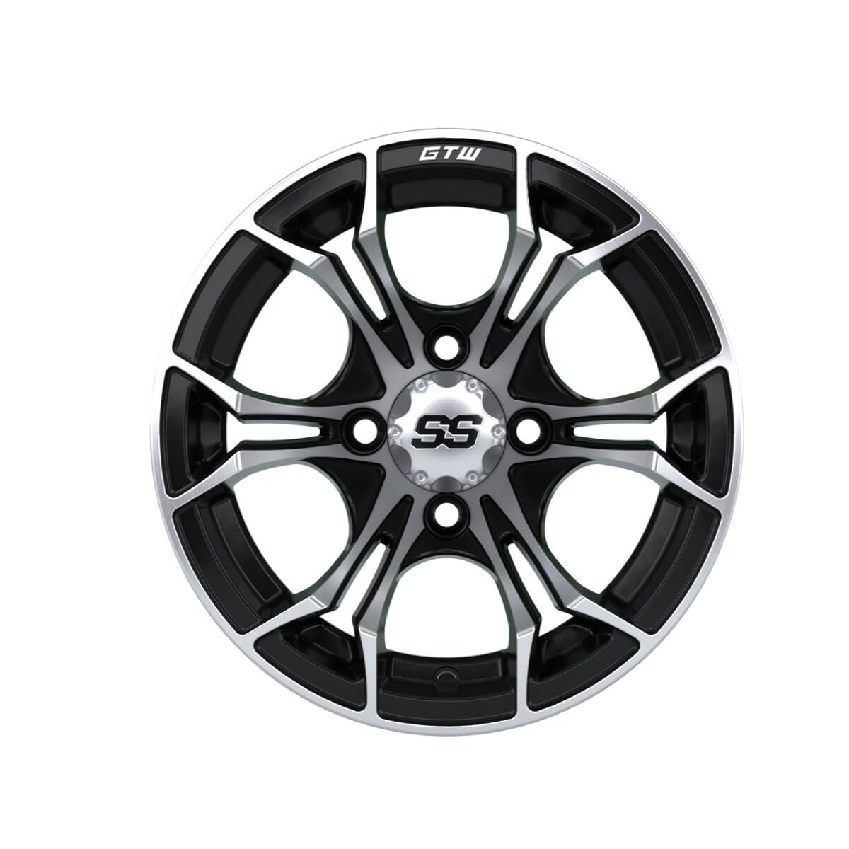 GTW 12 Inch Golf Cart Wheels and Tires Combo Set of 4 - Machined Black Spyder Wheels with 205/30-12 (17