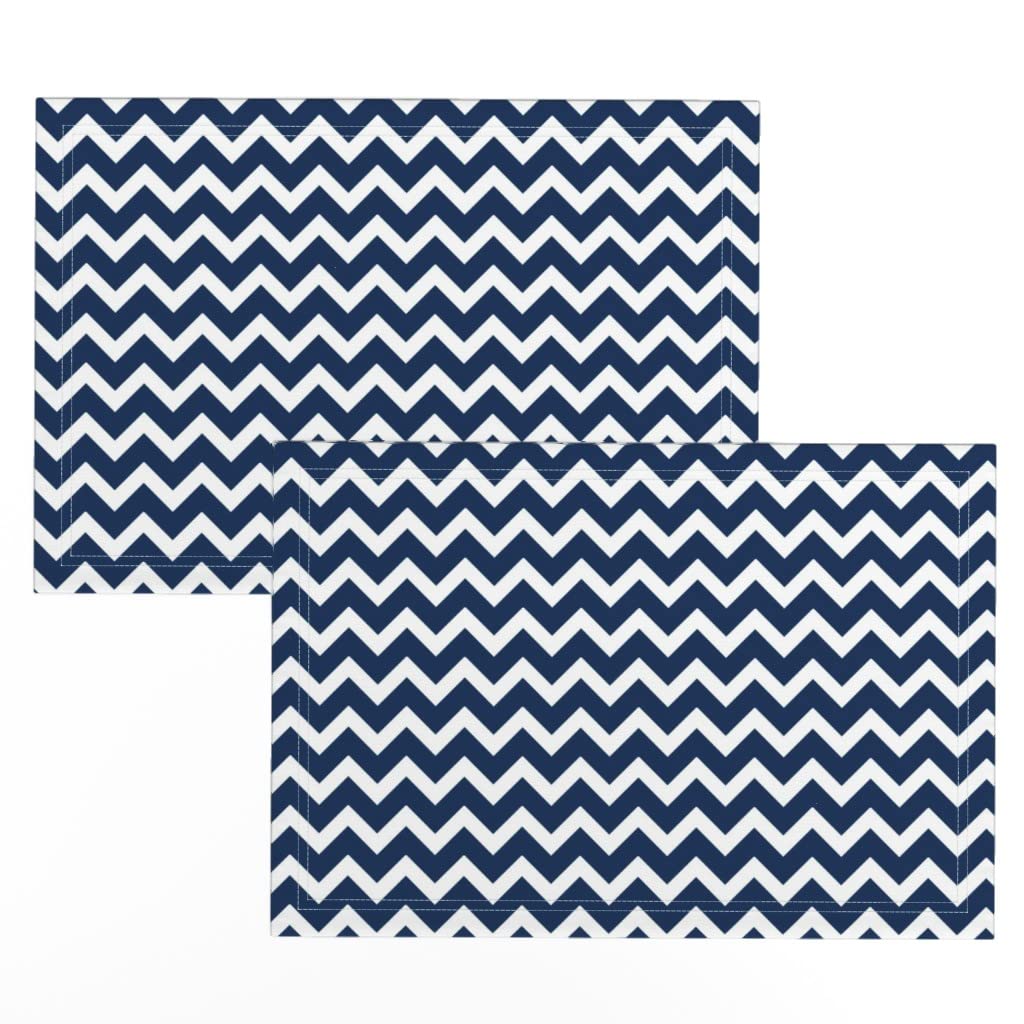 Premium Linen Cotton Canvas Placemats Set of 2 - Navy Blue Chevron Striped Table Mats for Dining, Kitchen & Outdoor Picnics | Modern Washable Place Mats by Spoonflower