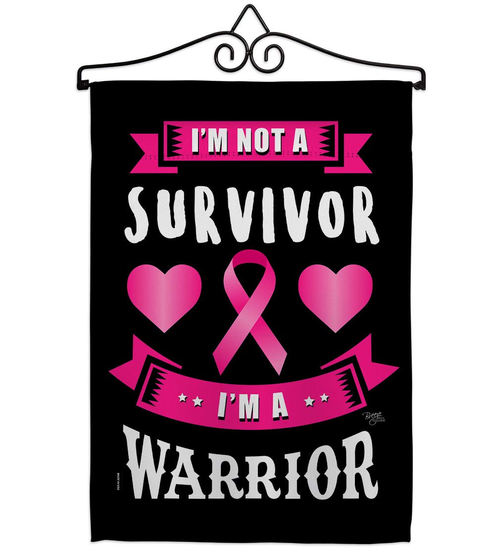 Pink Warrior Garden Flag Set - Double-Sided 13x18.5 Inch Inspirational Yard Banner for Cancer, Autism & Breast Cancer Awareness - Made in USA - Perfect for Home Decor, Front Yard Display & Survivor Support Gifts