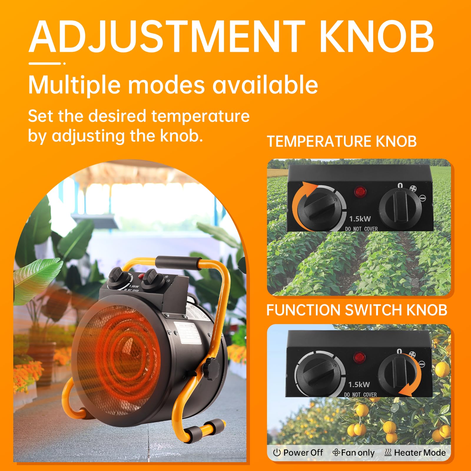 1500W Digital Greenhouse Heater with Thermostat - Portable Outdoor Space Heater Fan for Winter Plants - Fast Heating Electric Garage Warmer with Overheat Protection - Perfect for Greenhouses, Sheds & Cold Weather Gardening