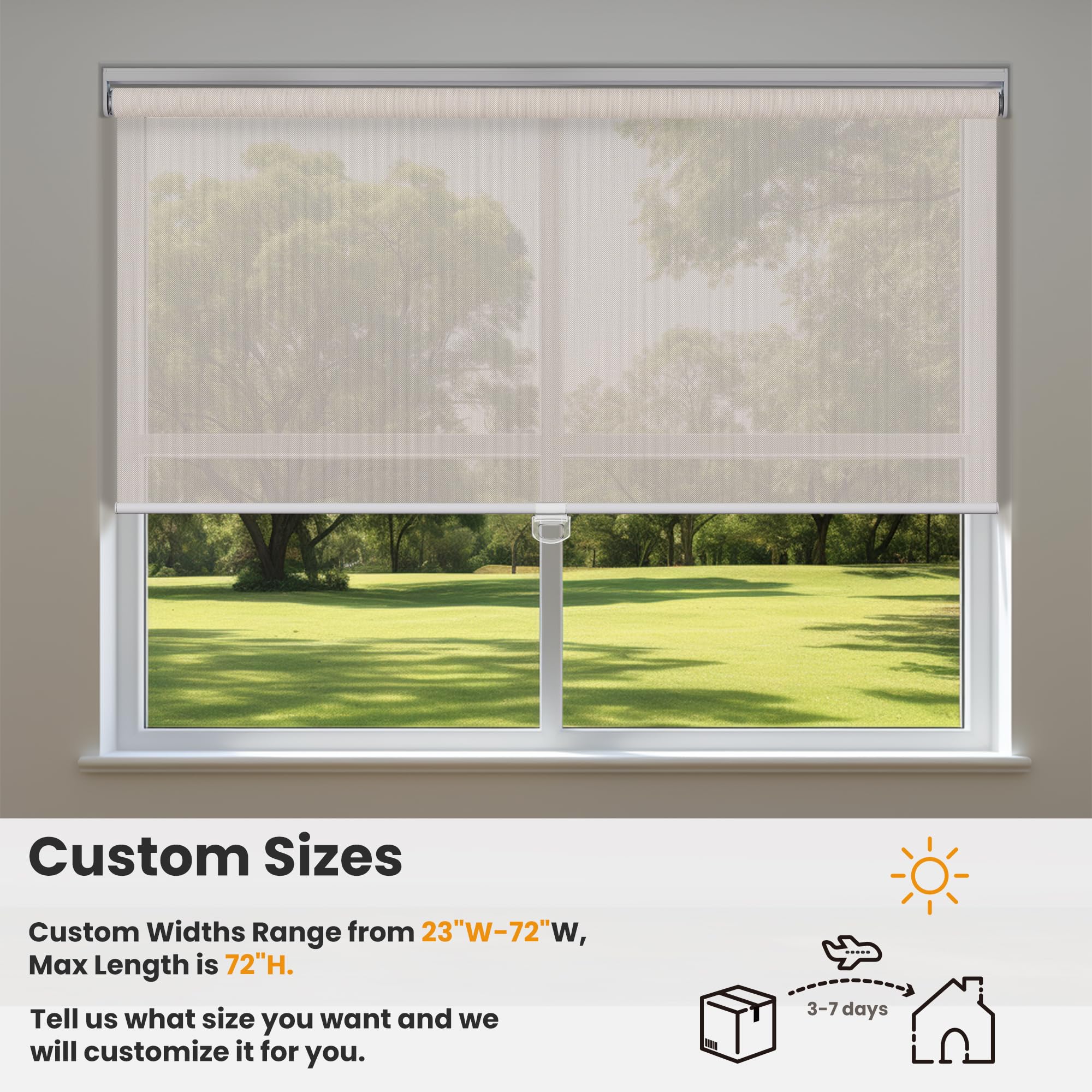 Cordless Solar Roller Shades - 5% Openness, UV Protection for Home & Office